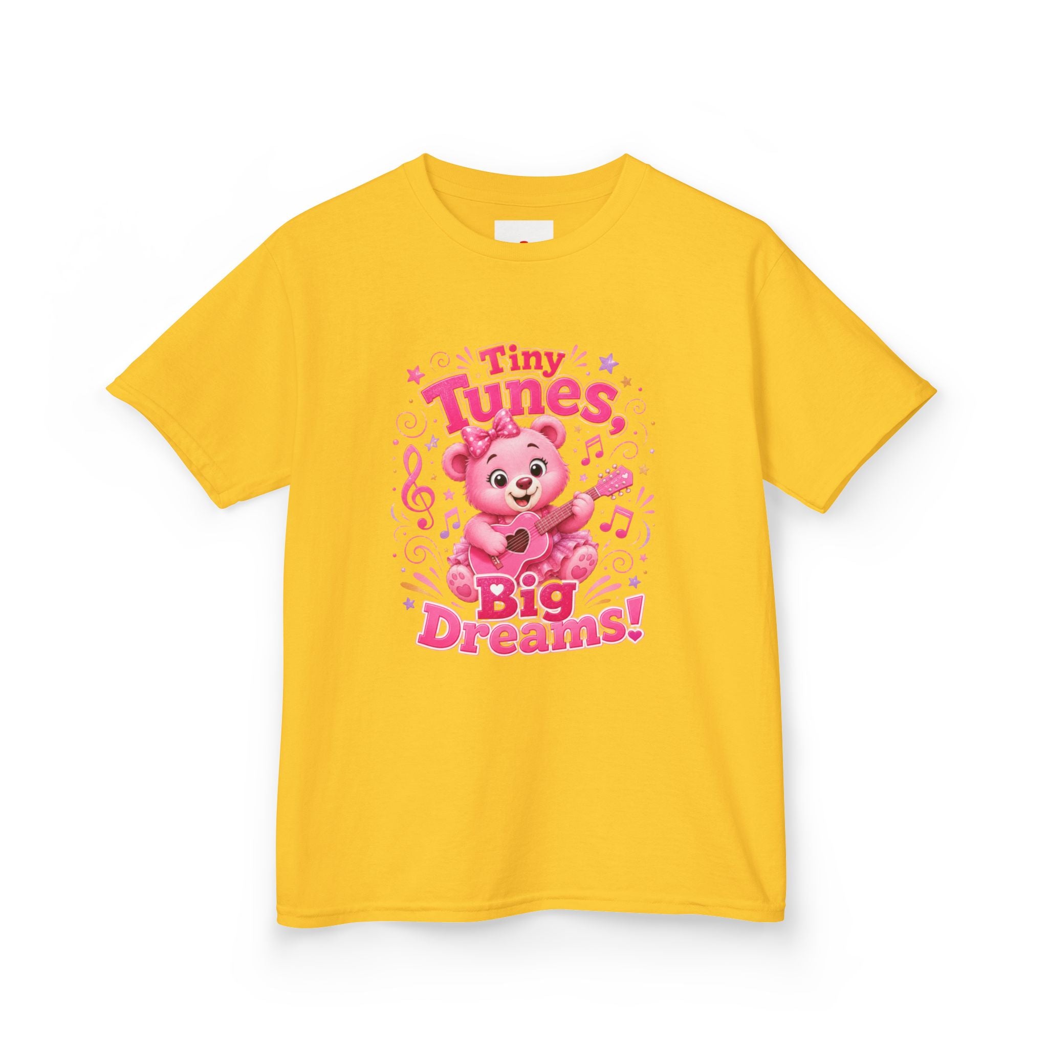 Kids T-Shirt — "Tiny Tunes, Big Dreams" Cute Pink Bear Music Tee