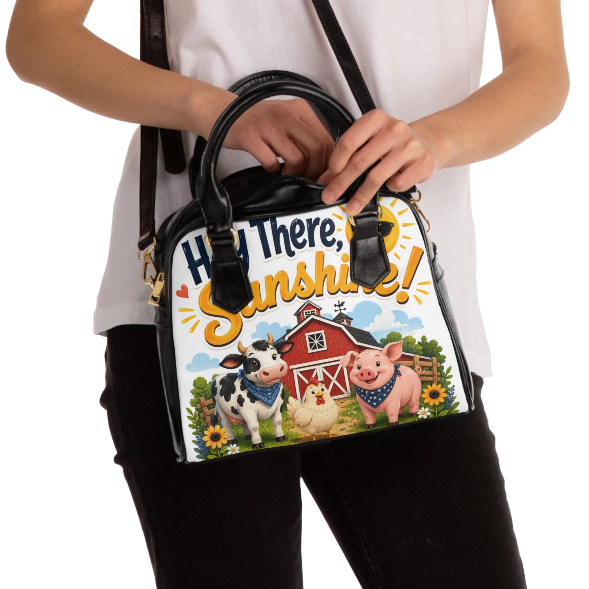 Shoulder Handbag — "Hey There, Sunshine!" Farm Animals Tote