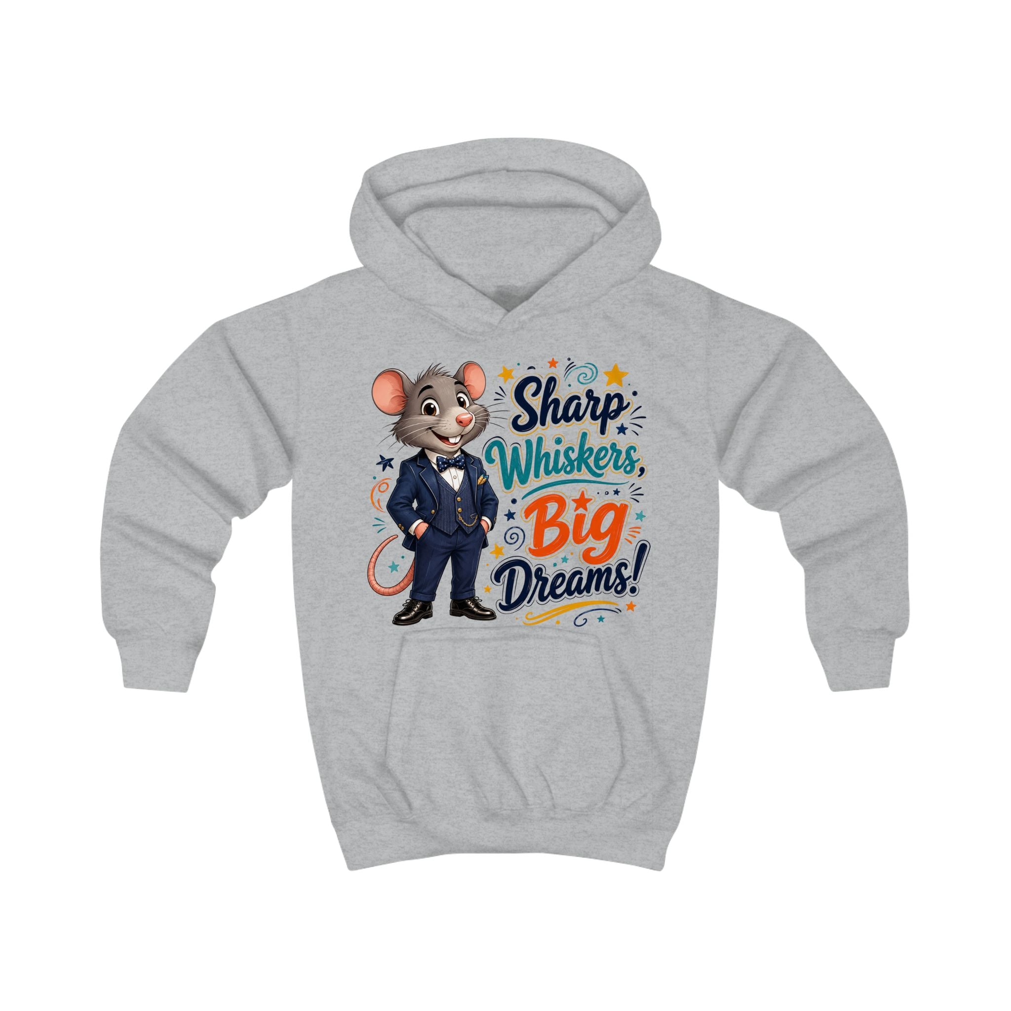 Kids Hoodie — Sharp Whiskers, Big Dreams! Cute Motivational Mouse Graphic Hoodie