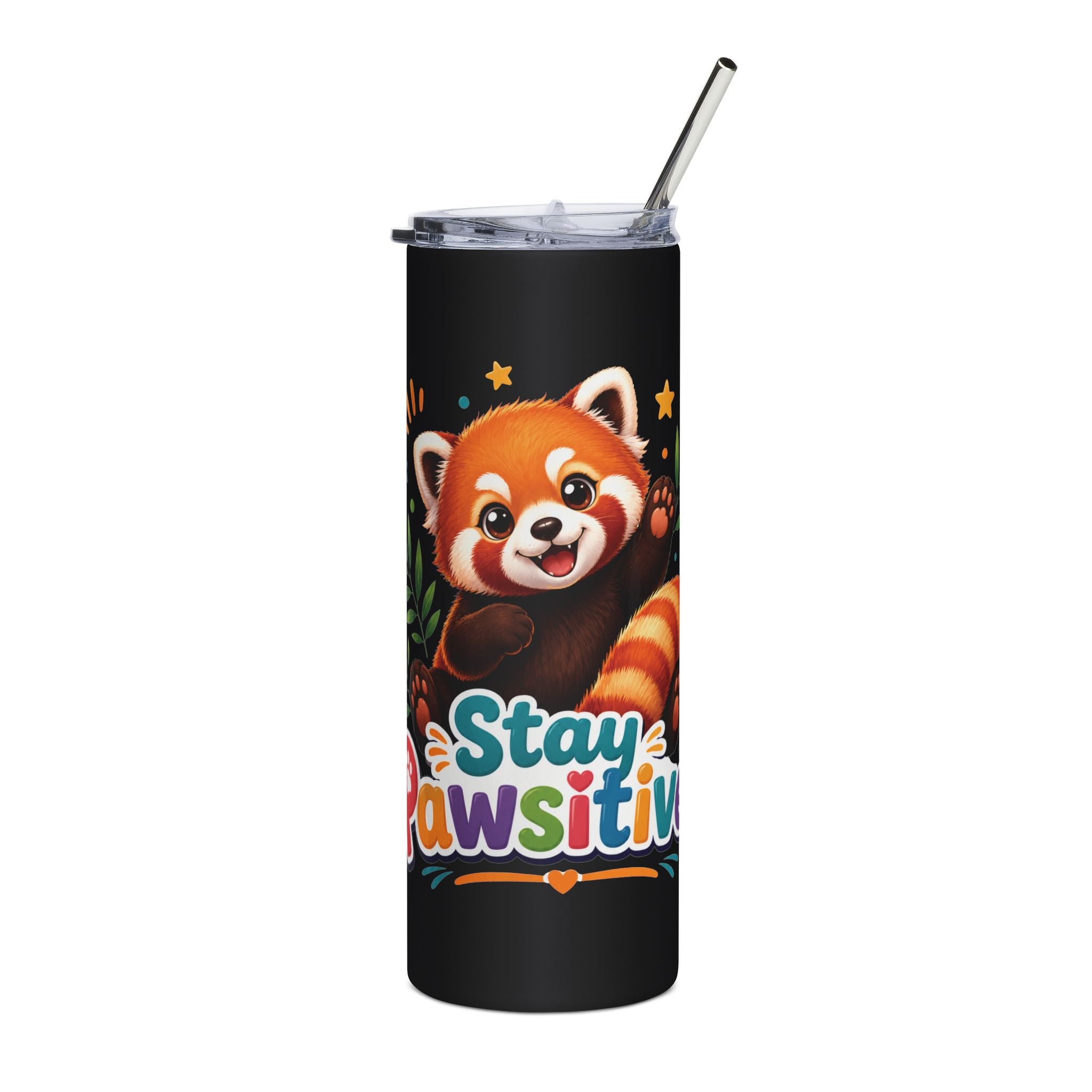 Stay Pawsitive Red Panda Tumbler | 20oz Stainless Steel Skinny Tumbler