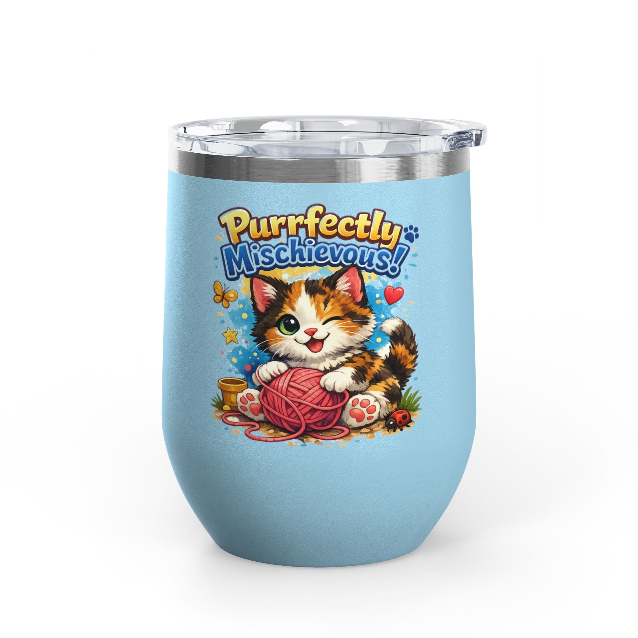 Purrfectly Mischievous 12oz Tumbler — Cute Playful Kitten Design