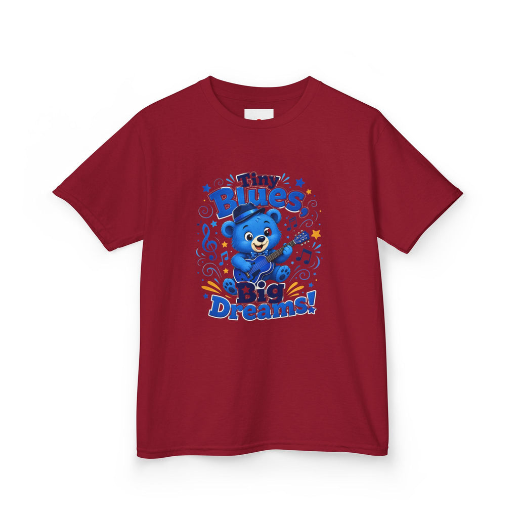 Kids Tee - "Tiny Blues, Big Dreams!" Cute Blue Bear Music Graphic