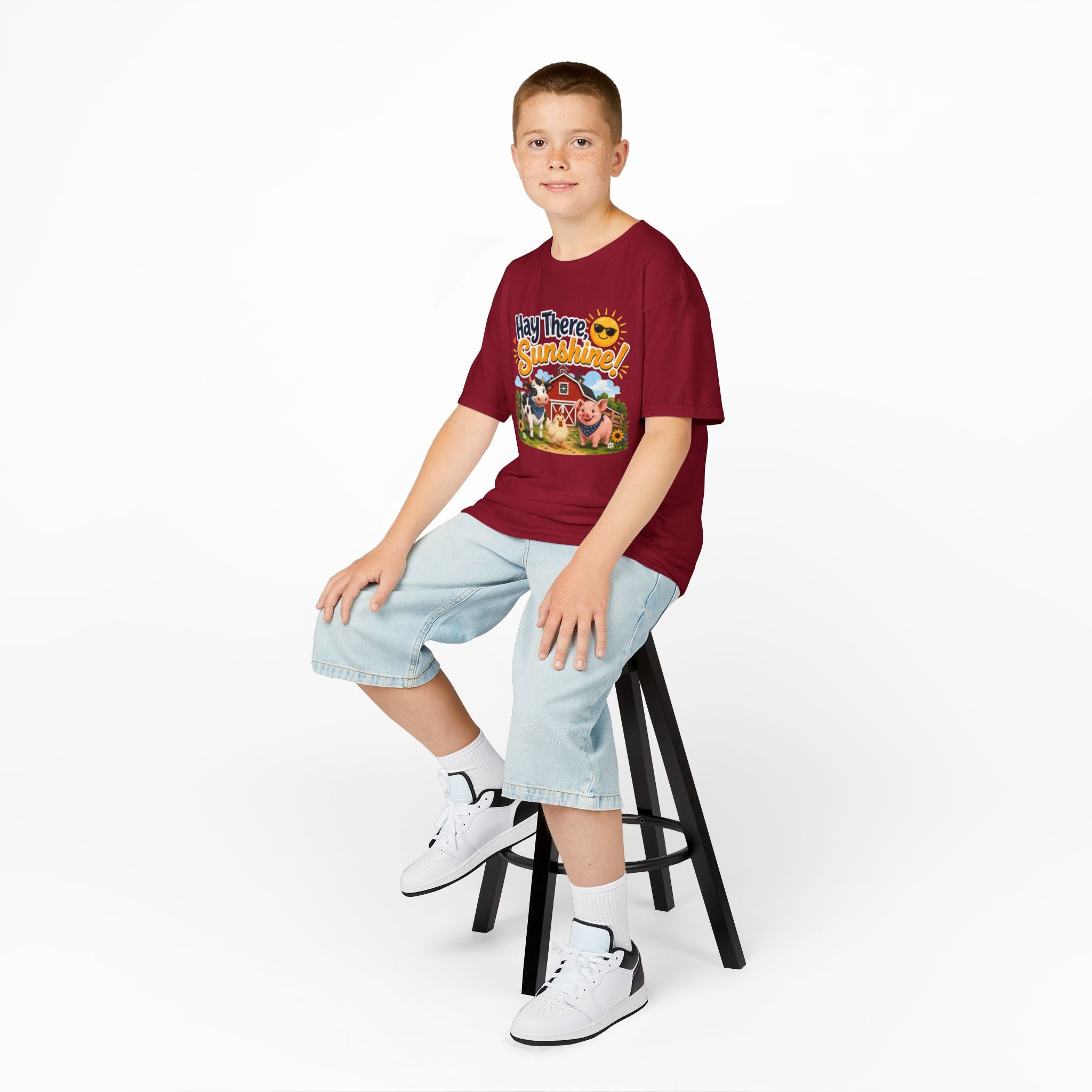 Kids Tee — "Hay There, Sunshine!" Farm Animal Graphic