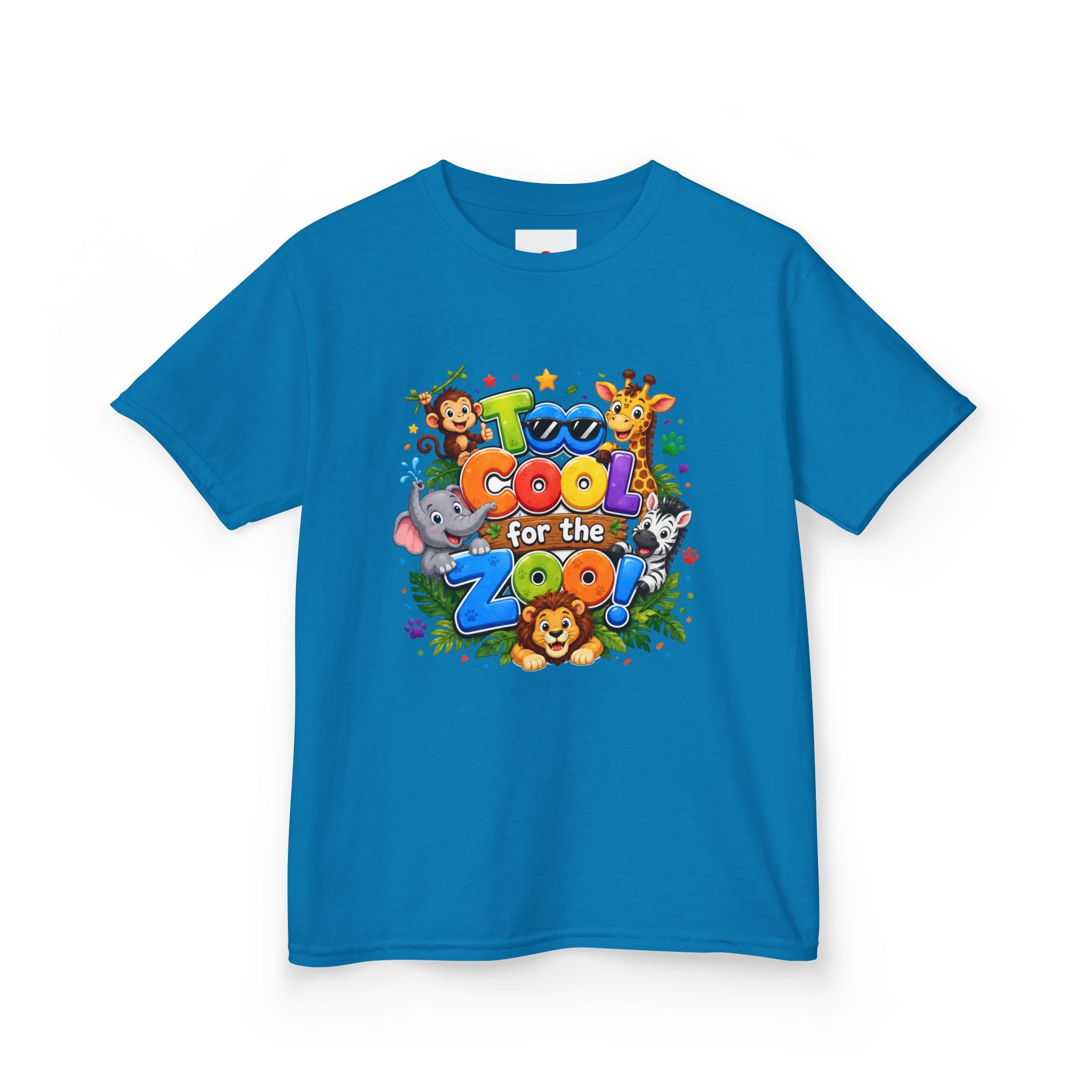 Kids Tee — "Too Cool for the Zoo" Colorful Animal Graphic
