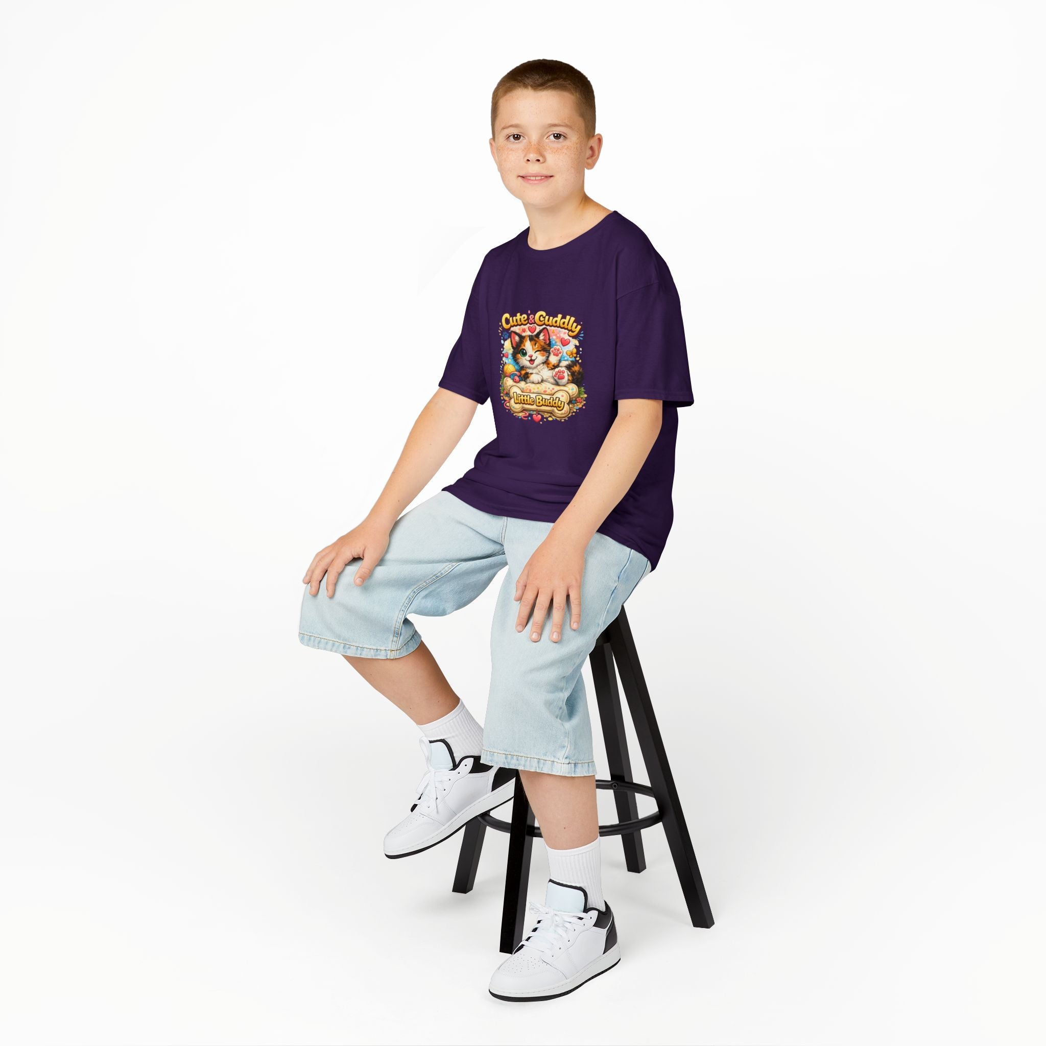 Kids T-Shirt — "Cute & Cuddly Little Buddy" Cat Graphic Tee