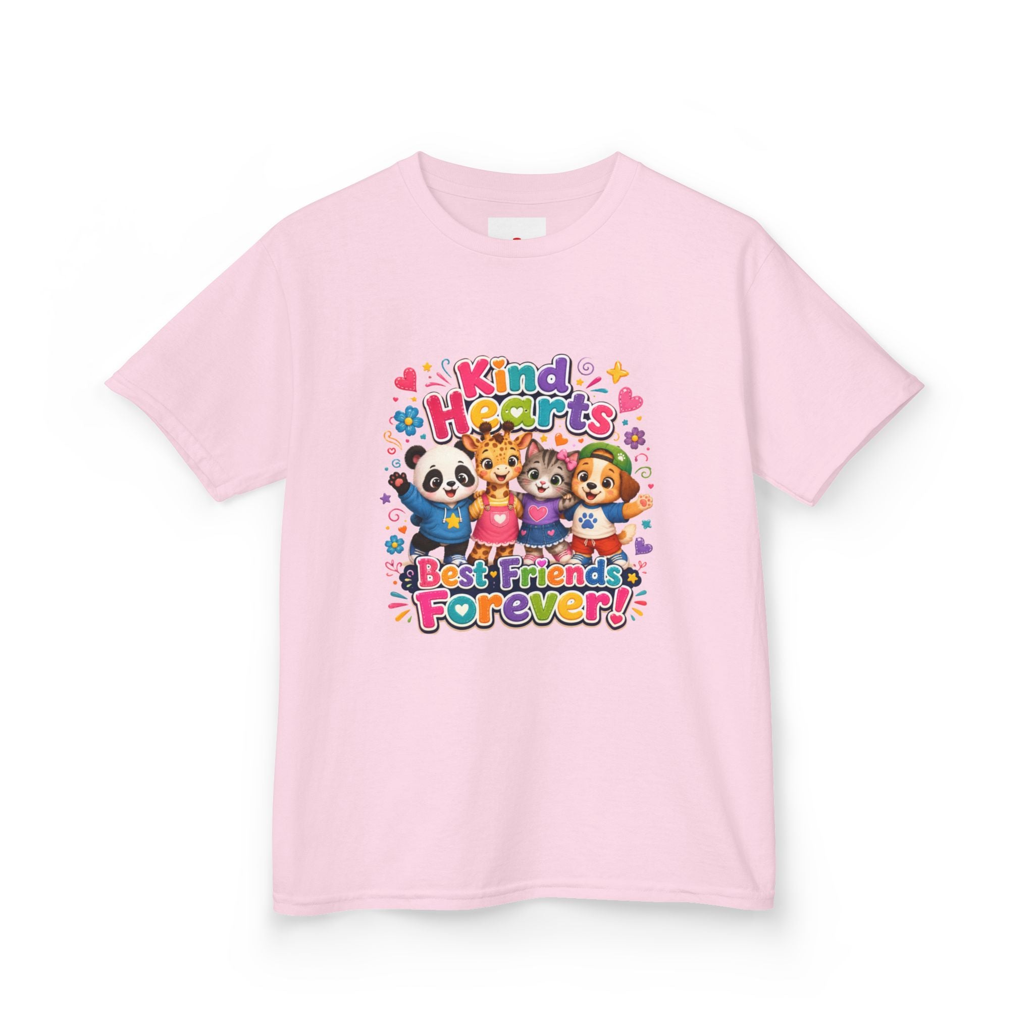 Kids Tee — "Kind Hearts Best Friends Forever" Colorful Cartoon Animals