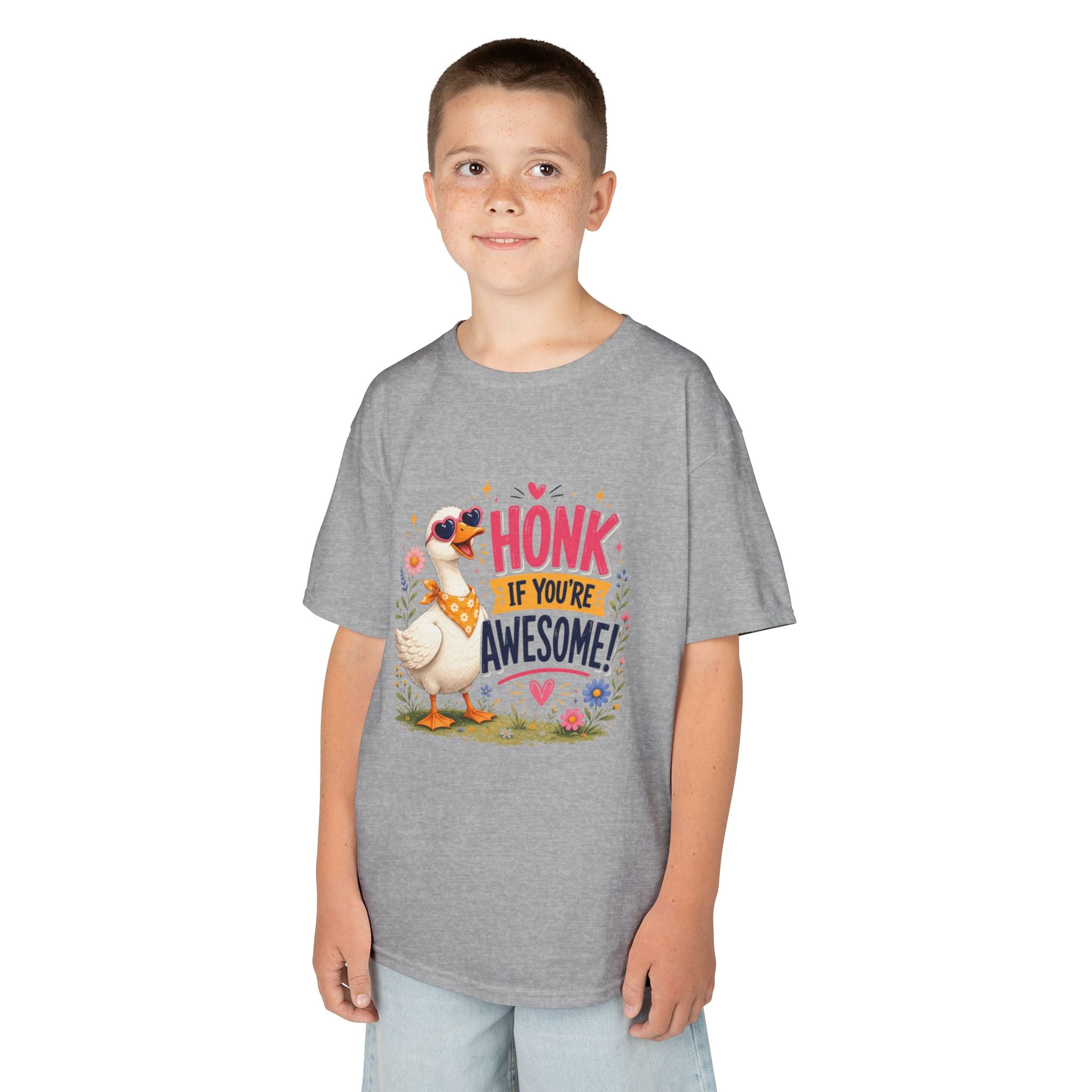 Kids Tee — "Honk If You're Awesome!" Cute Goose Graphic Shirt