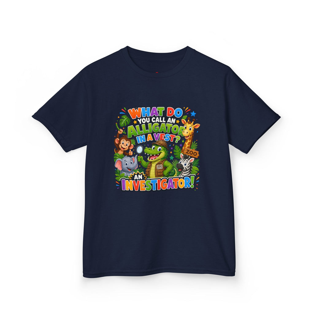What Do You Call An Alligator? Investigator Kids T-Shirt | Cute Jungle Animals Puzzle