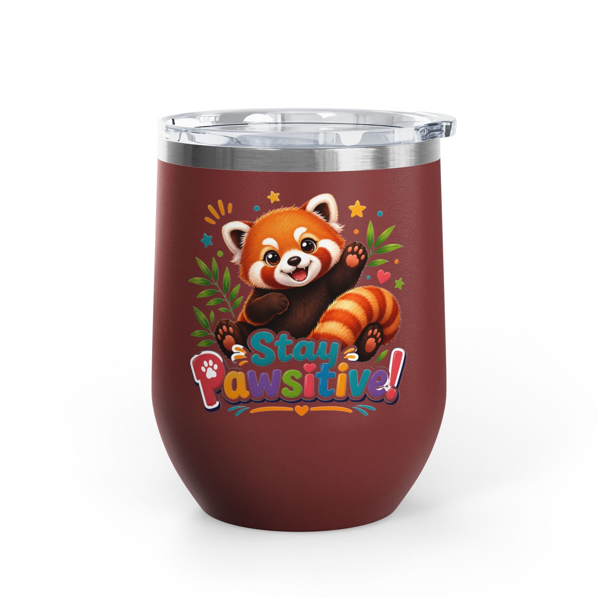 Stay Pawsitive Red Panda Tumbler — 12oz Insulated Cute Animal Gift