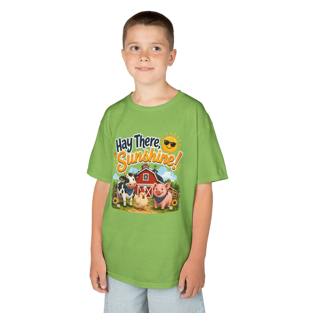Kids Tee — "Hay There, Sunshine!" Farm Animal Graphic