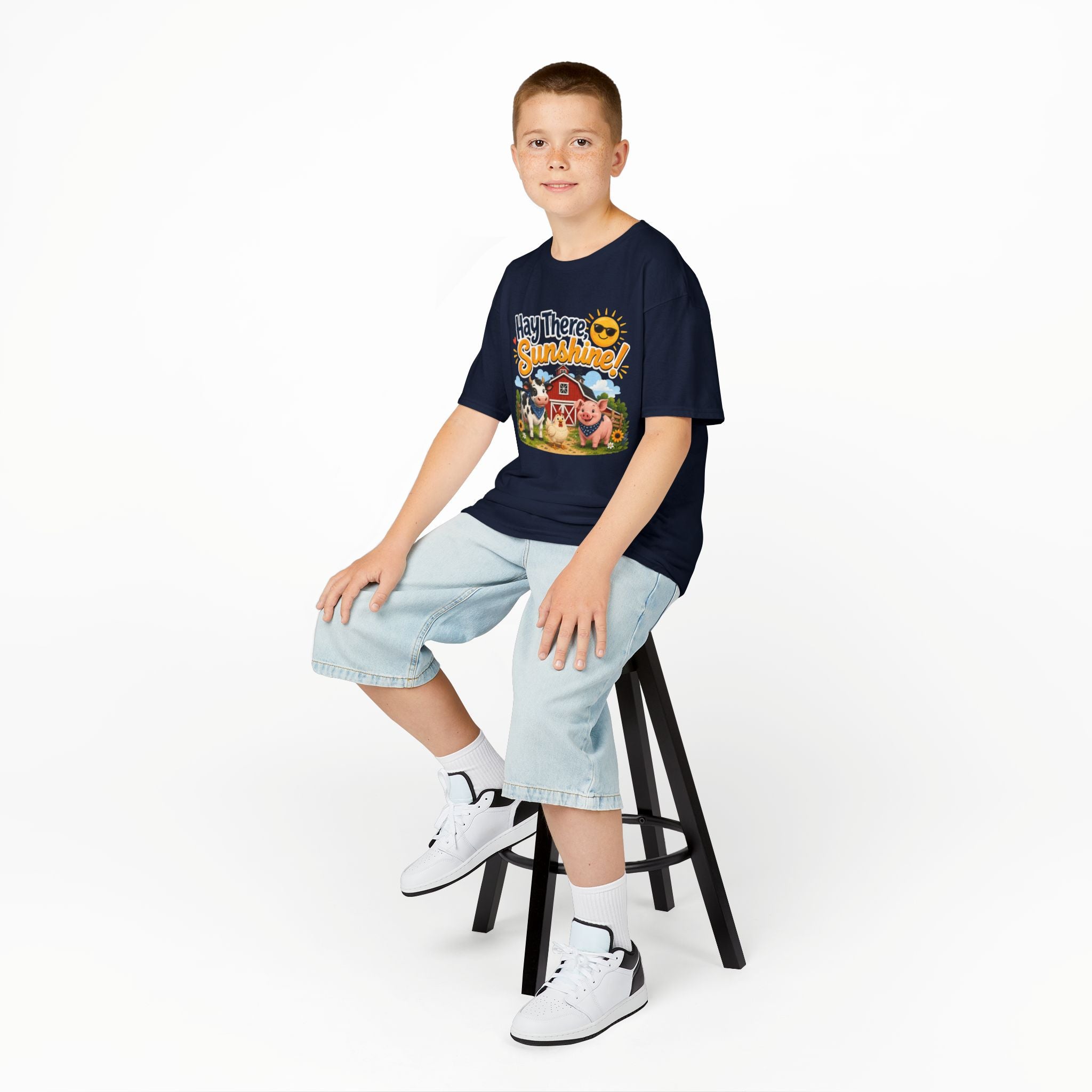 Kids Tee — "Hay There, Sunshine!" Farm Animal Graphic