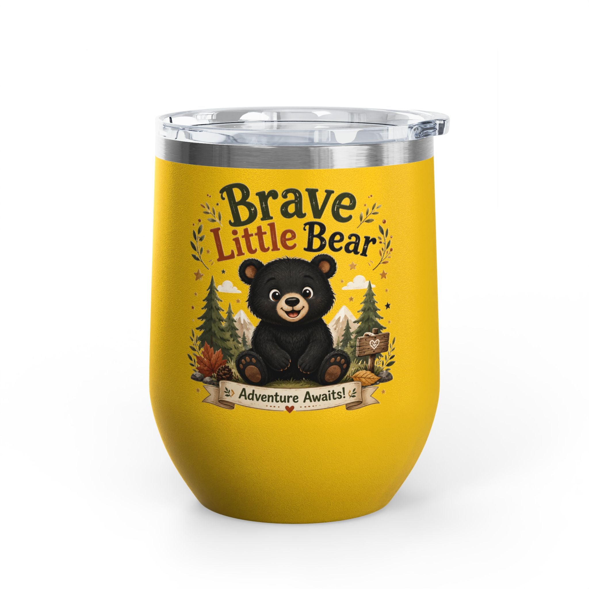 Brave Little Bear 12oz Tumbler — 'Adventure Awaits' Insulated Travel Cup