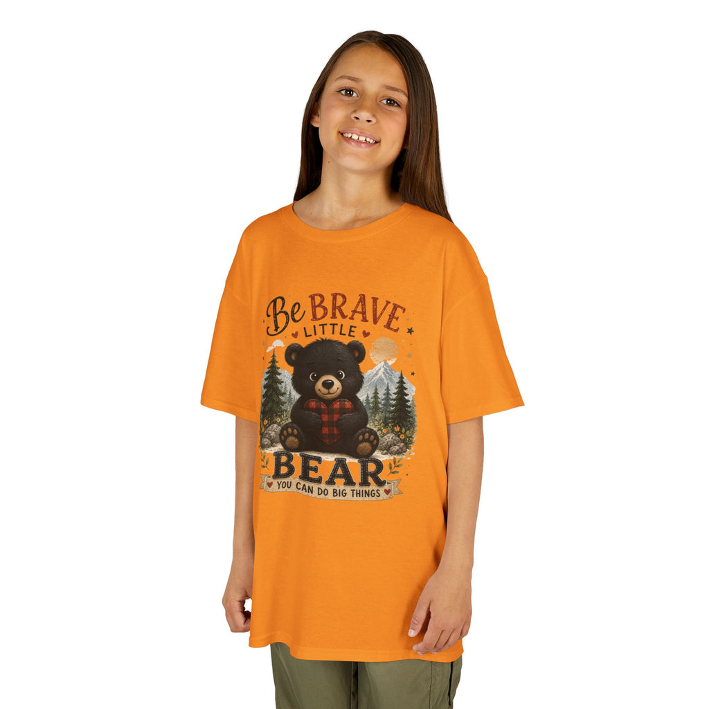Kids T‑Shirt — "Be Brave Little Bear" Cute Woodland Bear Tee for Children, Inspirational Adventure Gift