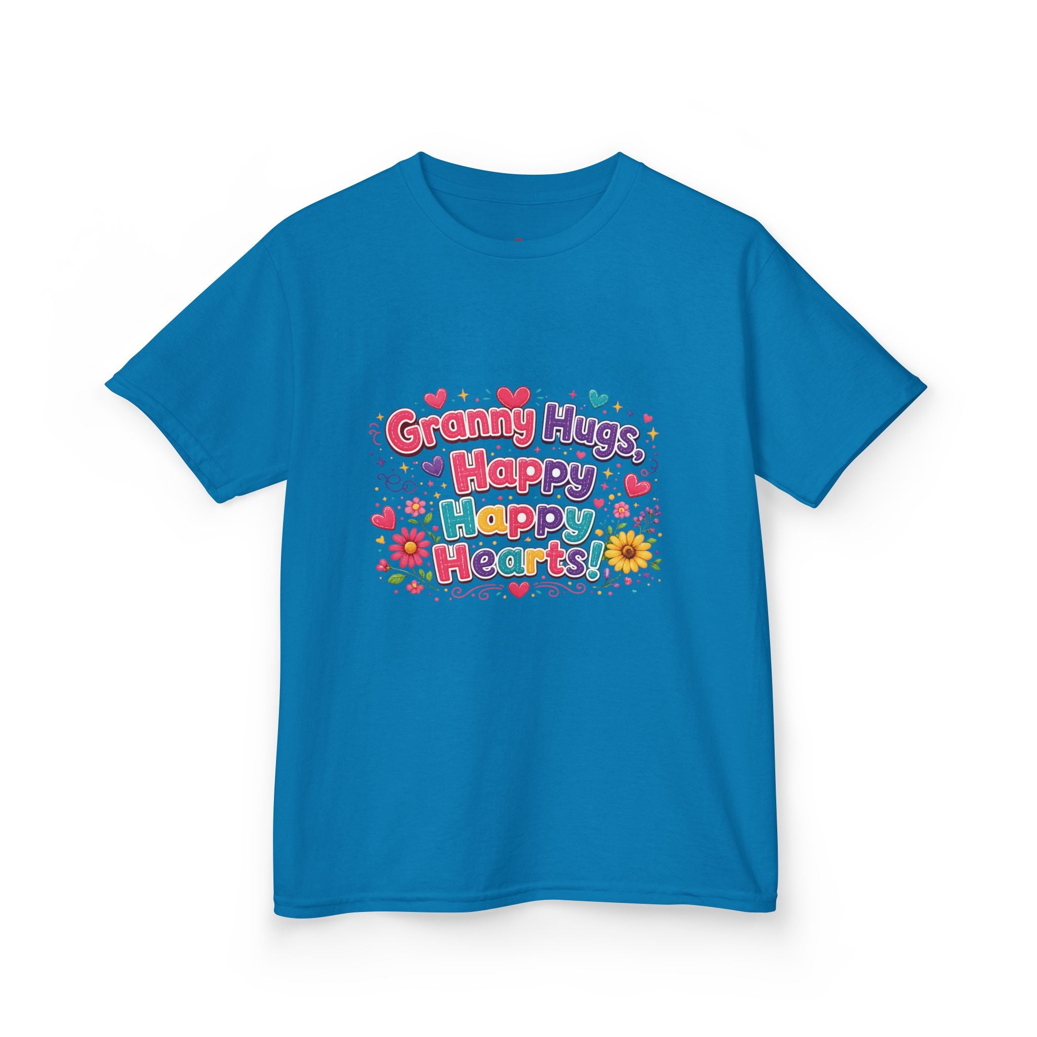 Granny Hugs Happy Hearts Kids Tee | Colorful Floral Kids Shirt