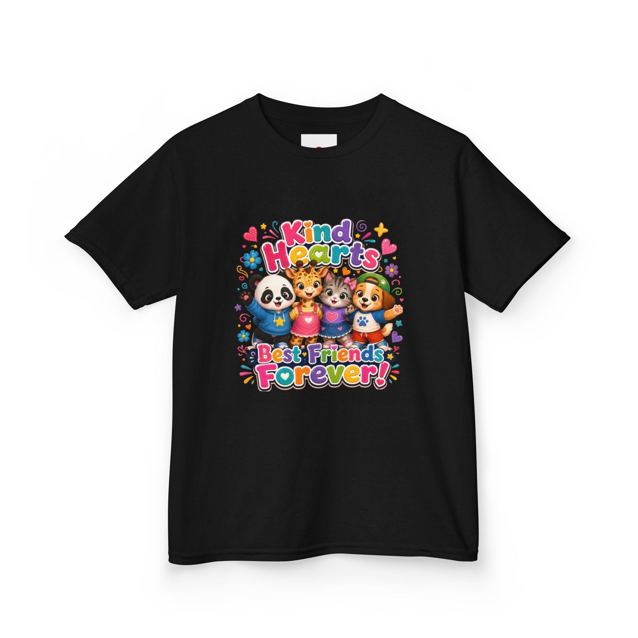 Kids Tee — "Kind Hearts Best Friends Forever" Colorful Cartoon Animals