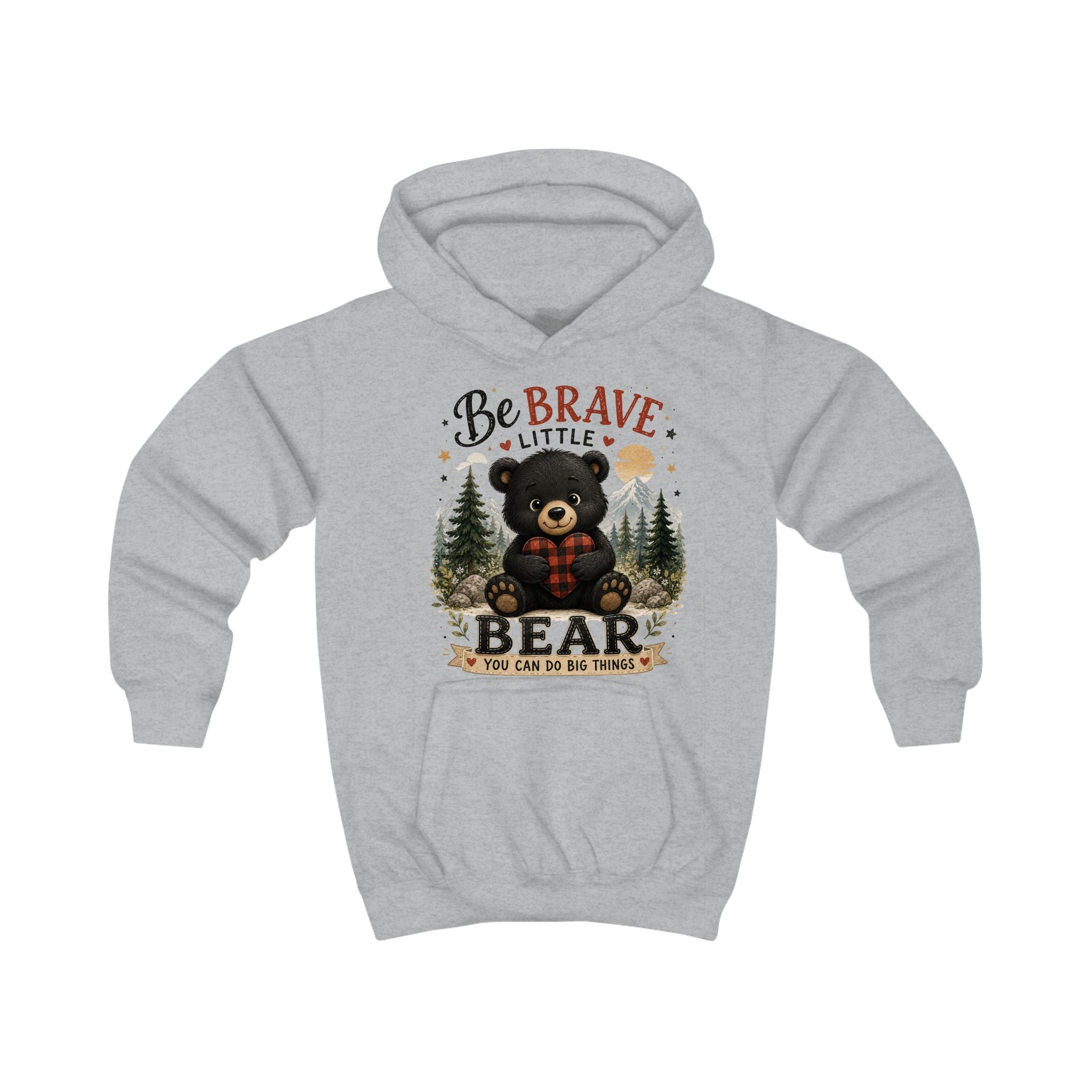 Be Brave Little Bear Kids Hoodie – Cute Woodland Bear Inspirational Sweatshirt for Boys & Girls