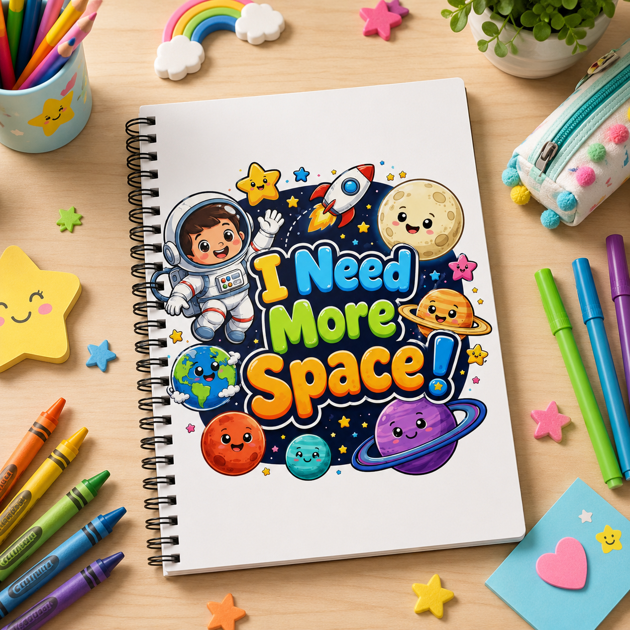 I Need More Space! Cute Space-themed Spiral Notebook — Ruled Journal for Kids