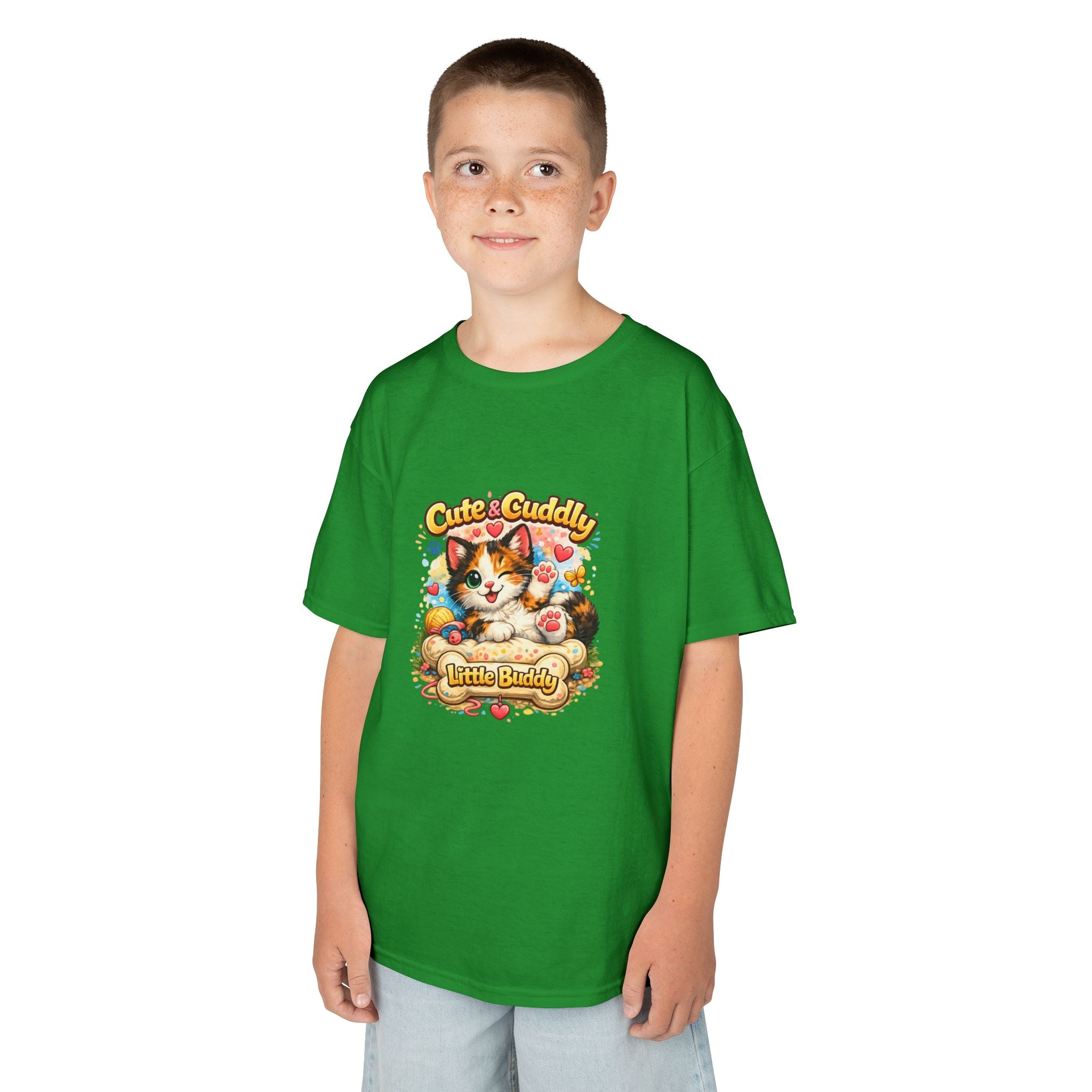 Kids T-Shirt — "Cute & Cuddly Little Buddy" Cat Graphic Tee