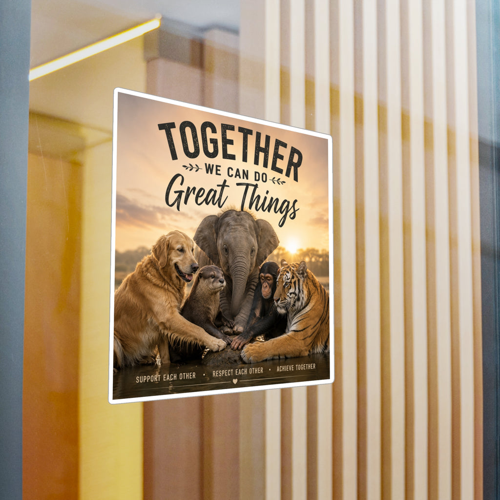 Kiss-Cut Vinyl Decal — "Together We Can Do Great Things" Animal Unity Sticker