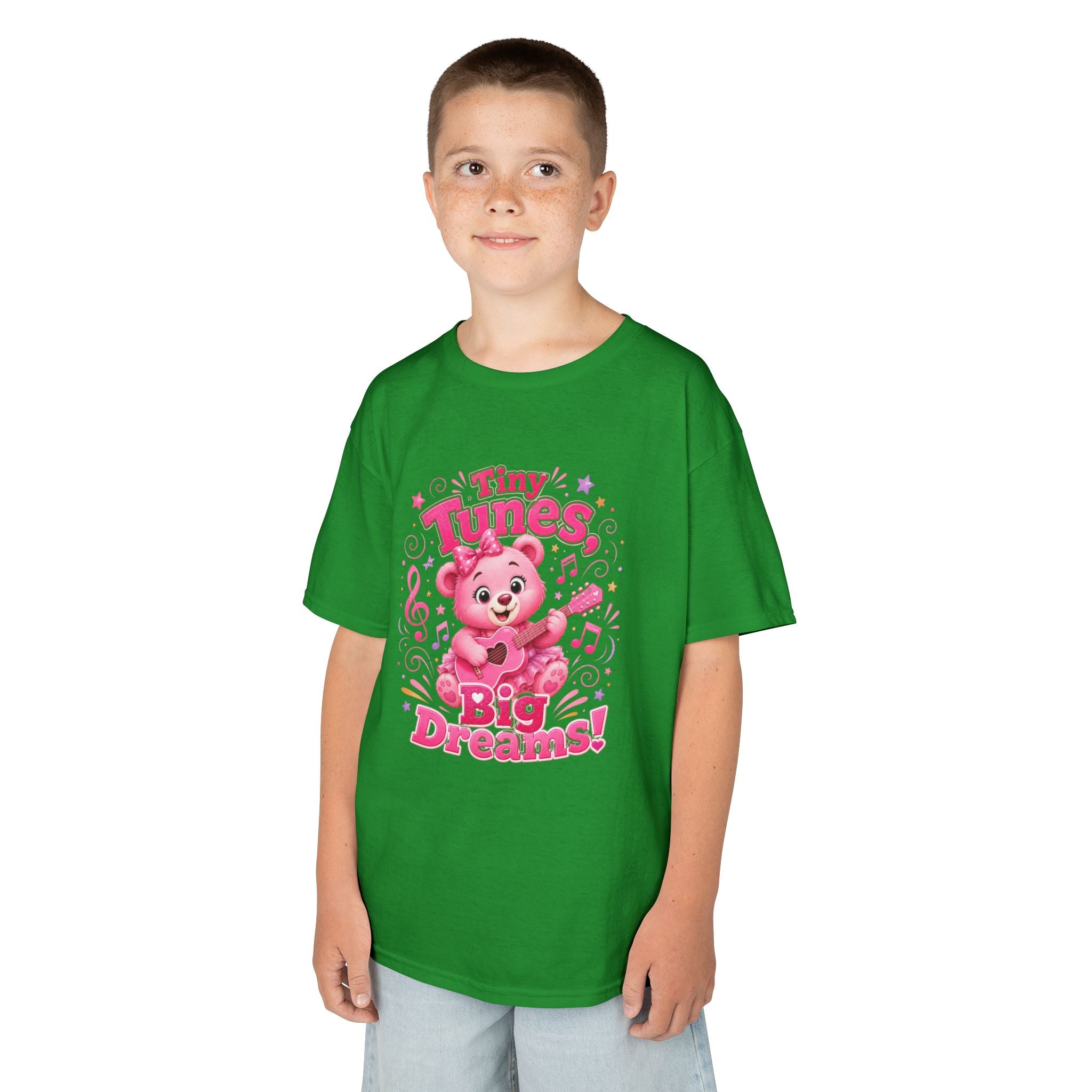Kids T-Shirt — "Tiny Tunes, Big Dreams" Cute Pink Bear Music Tee