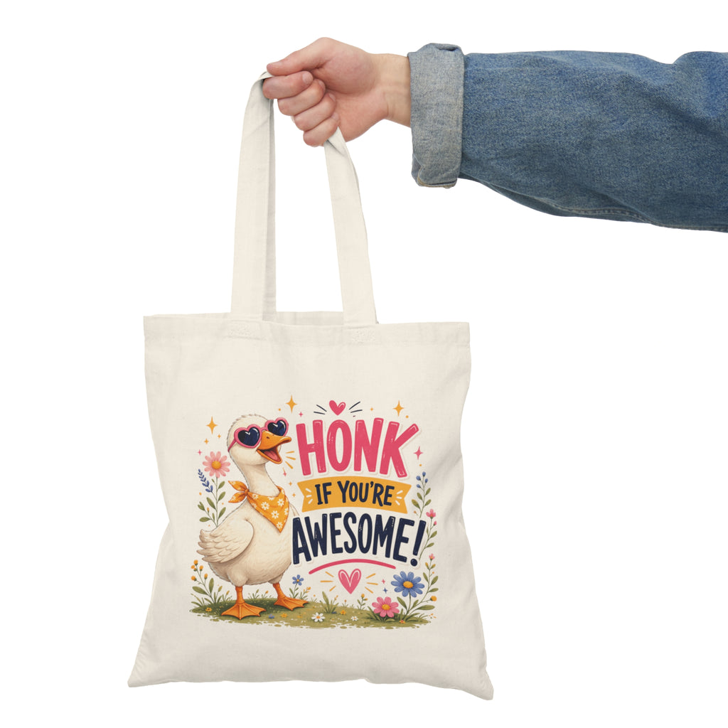Honk If You're Awesome Tote Bag — Cute Duck Graphic Canvas Grocery & Gift Tote