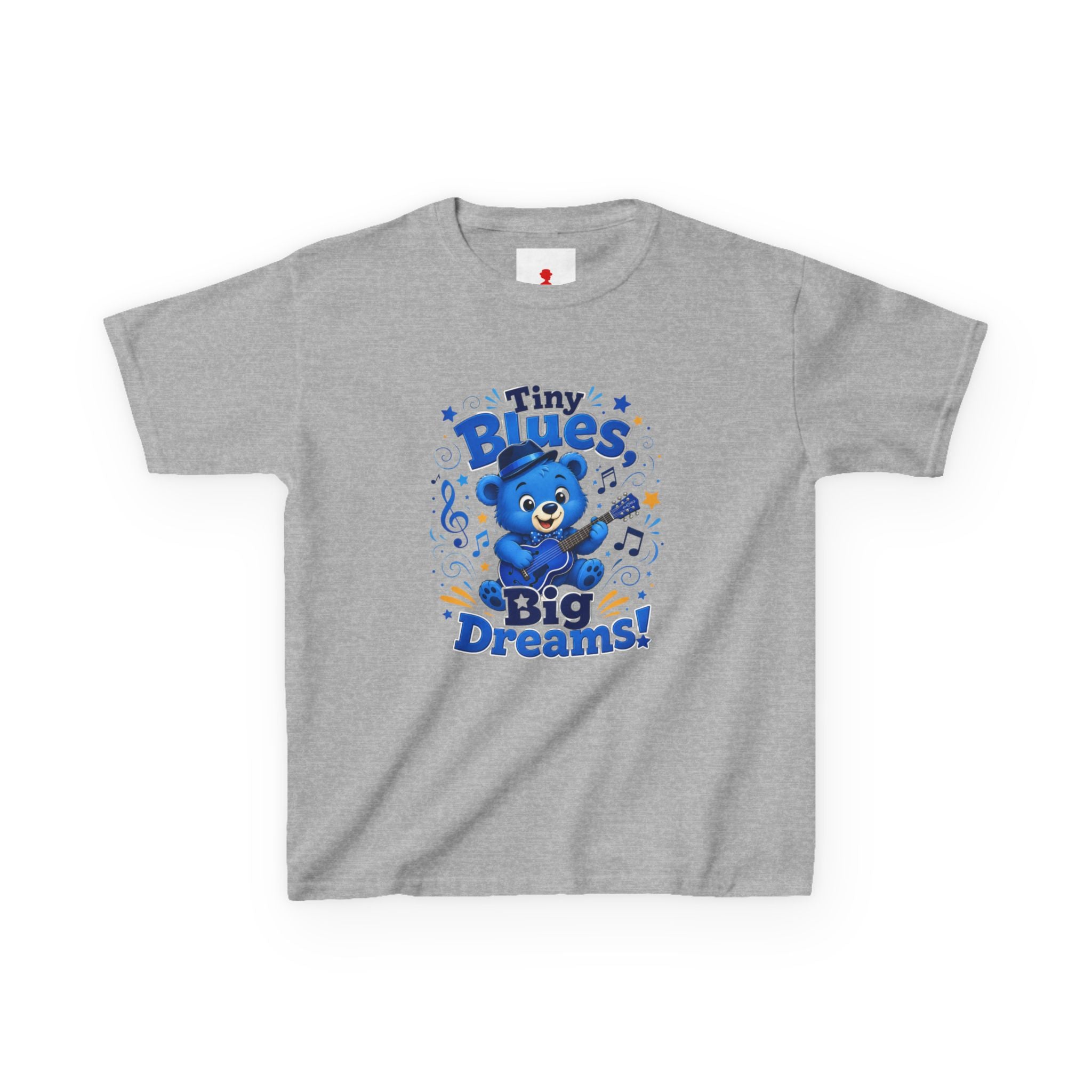Kids Tee - "Tiny Blues, Big Dreams!" Cute Blue Bear Music Graphic
