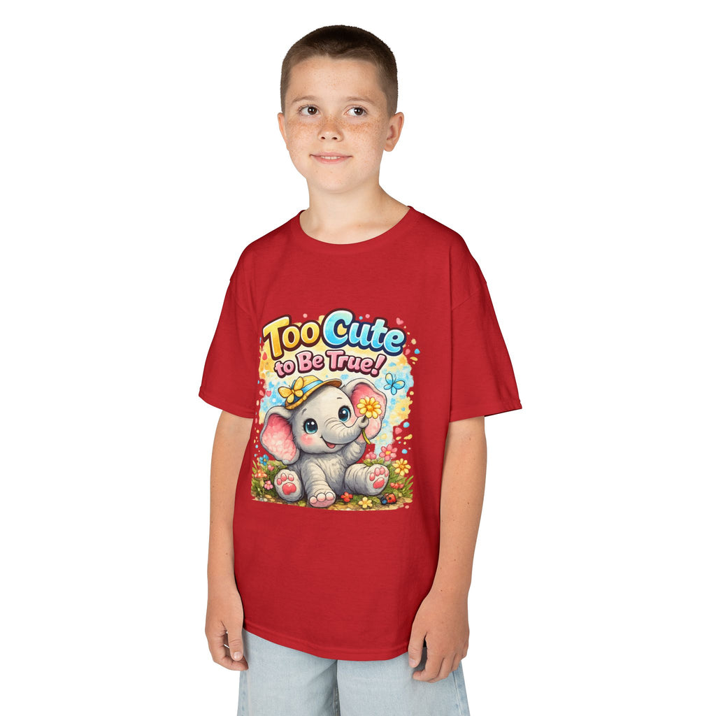 Kids Tee — "Too Cute to Be True" Elephant Graphic