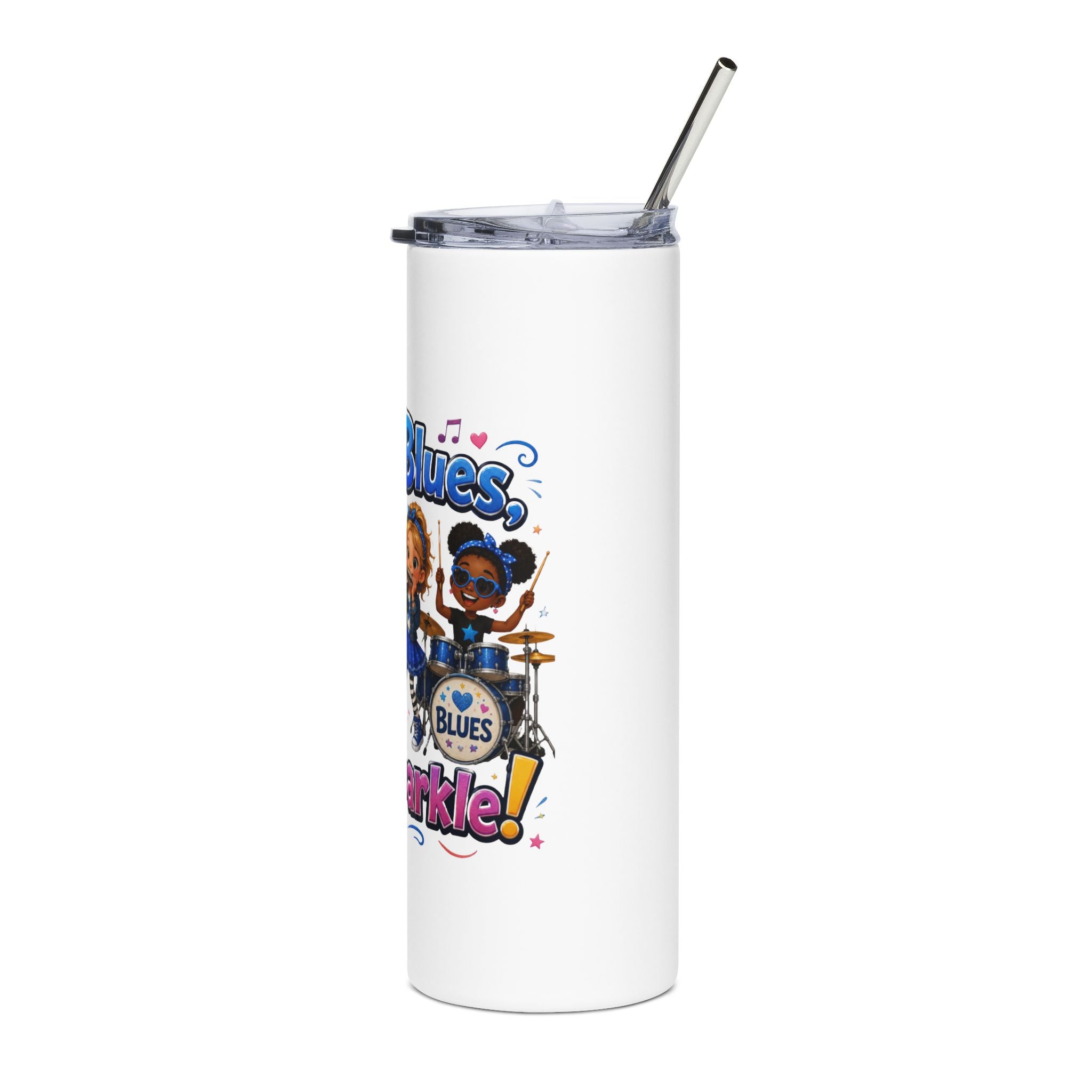20oz Stainless Steel Tumbler — "Little Blues, Big Sparkle" Girls Band Design
