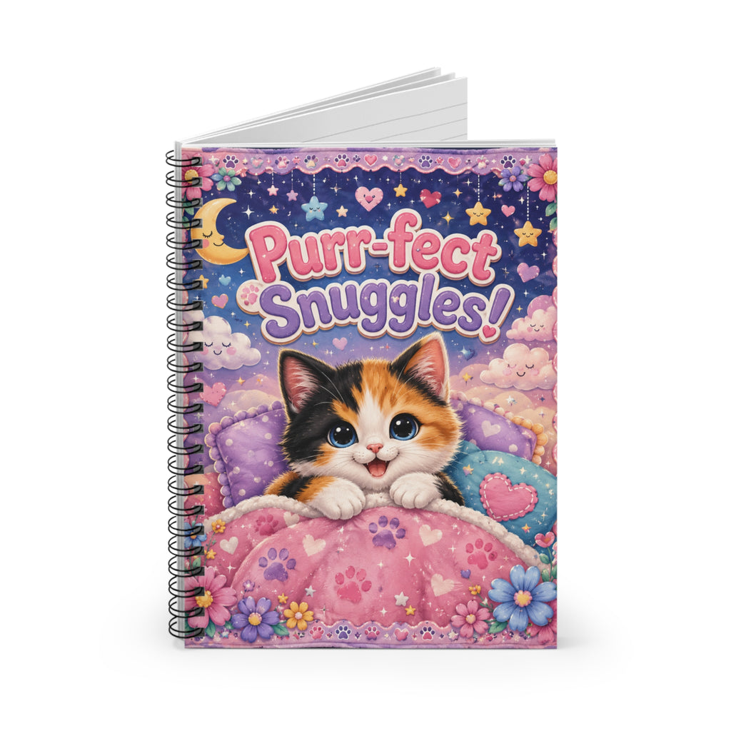 Purr-fect Snuggles! Cat Spiral Notebook — Cute Kawaii Kitten Journal for Notes & School