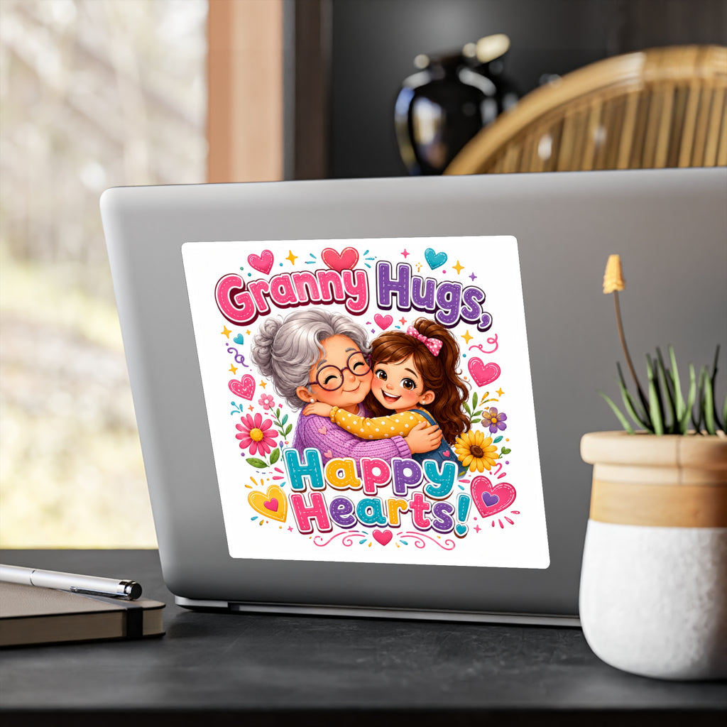 Granny Hugs Happy Hearts Vinyl Decal | Kiss-Cut Sticker
