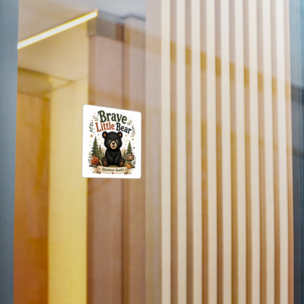 Brave Little Bear Vinyl Sticker — 'Adventure Awaits' Kiss-Cut Decal