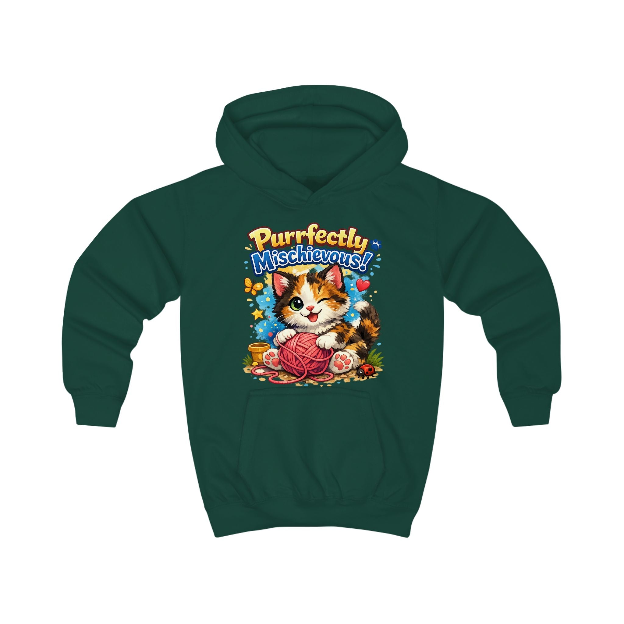 Kids Hoodie — "Purrfectly Mischievous" Cat Graphic Hoodie for Children