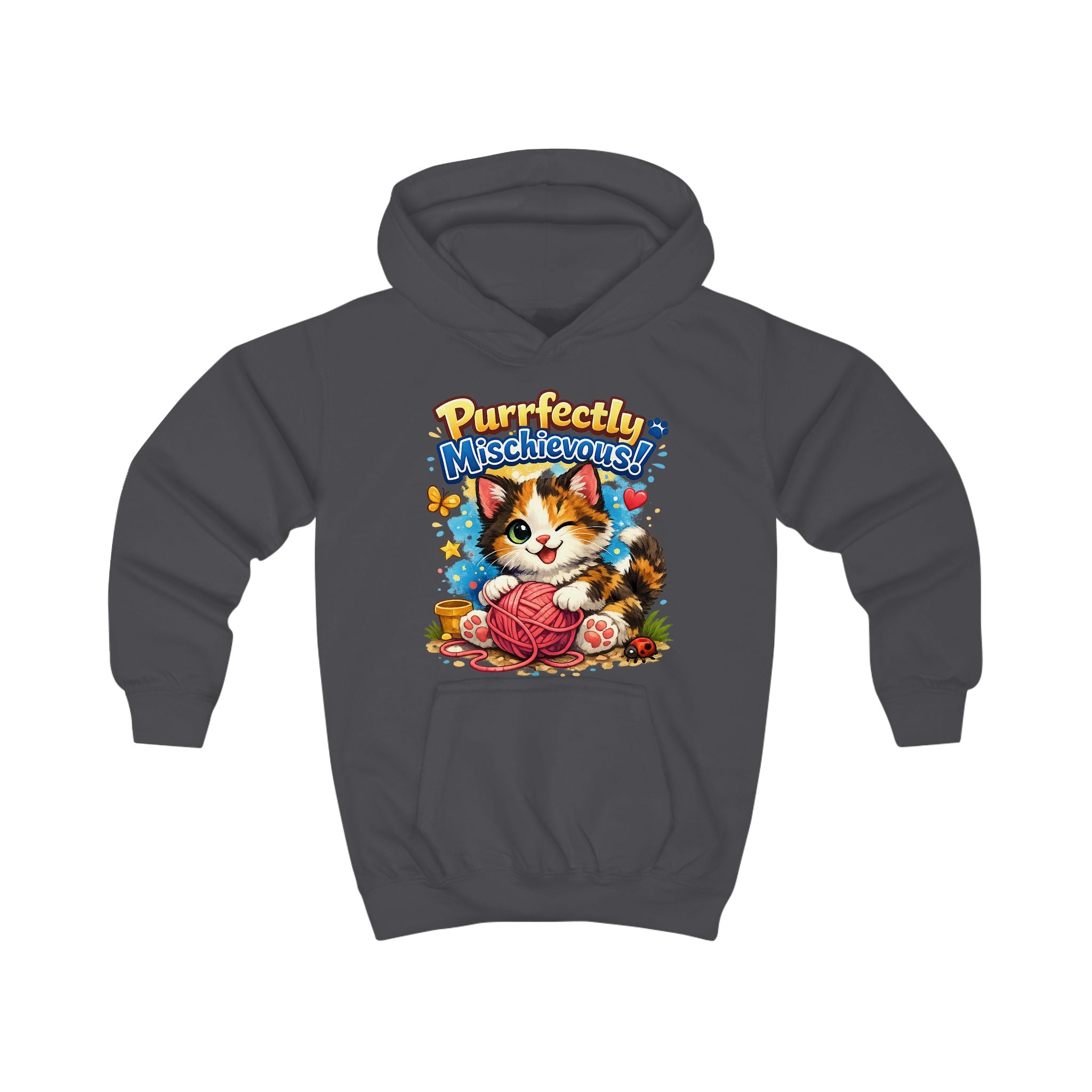 Kids Hoodie — "Purrfectly Mischievous" Cat Graphic Hoodie for Children