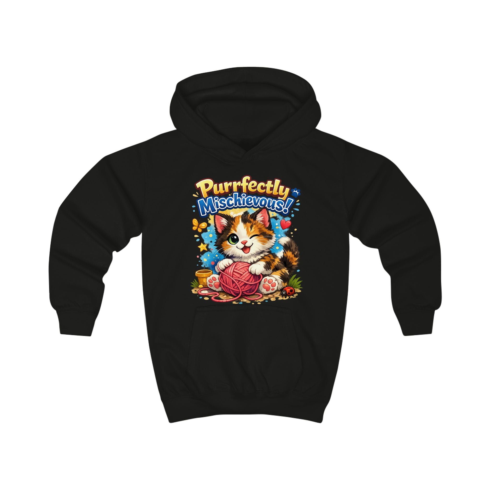 Kids Hoodie — "Purrfectly Mischievous" Cat Graphic Hoodie for Children