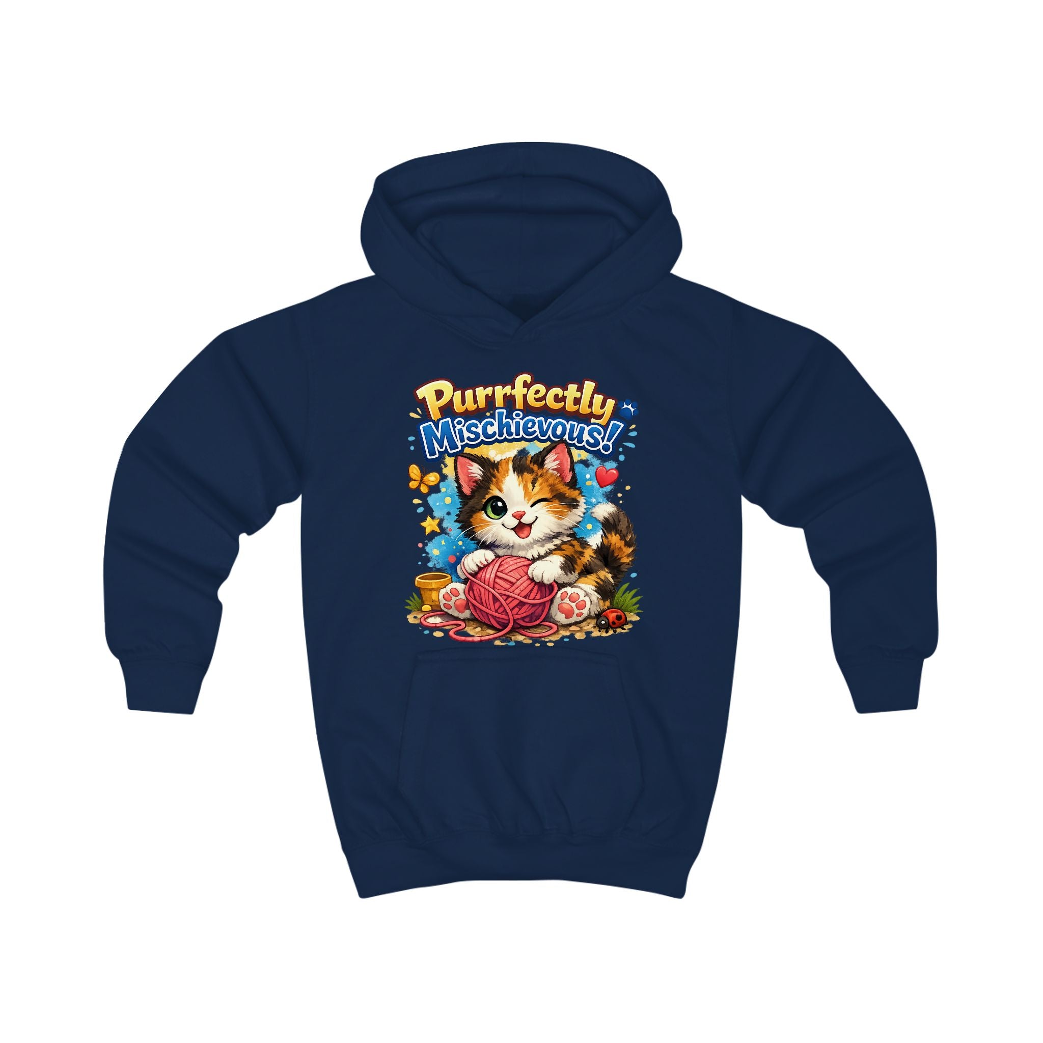 Kids Hoodie — "Purrfectly Mischievous" Cat Graphic Hoodie for Children