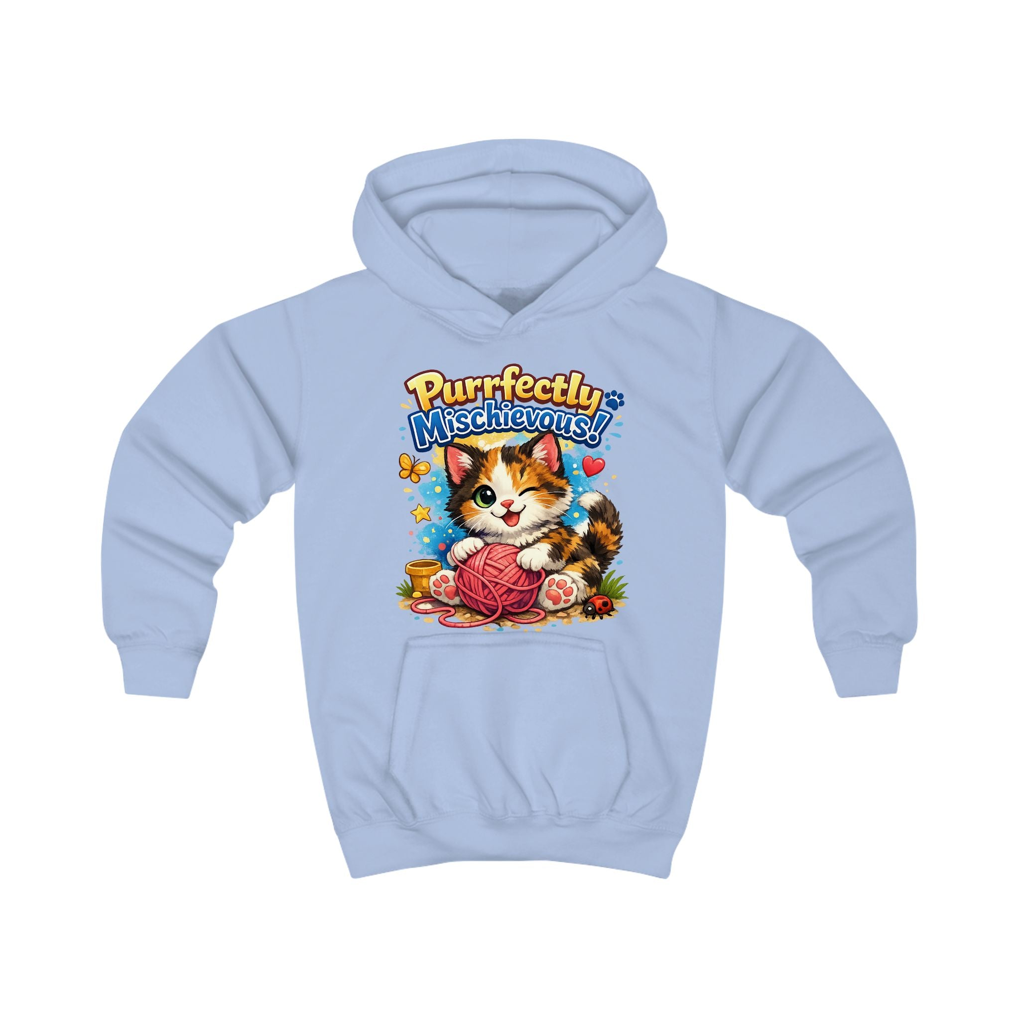 Kids Hoodie — "Purrfectly Mischievous" Cat Graphic Hoodie for Children