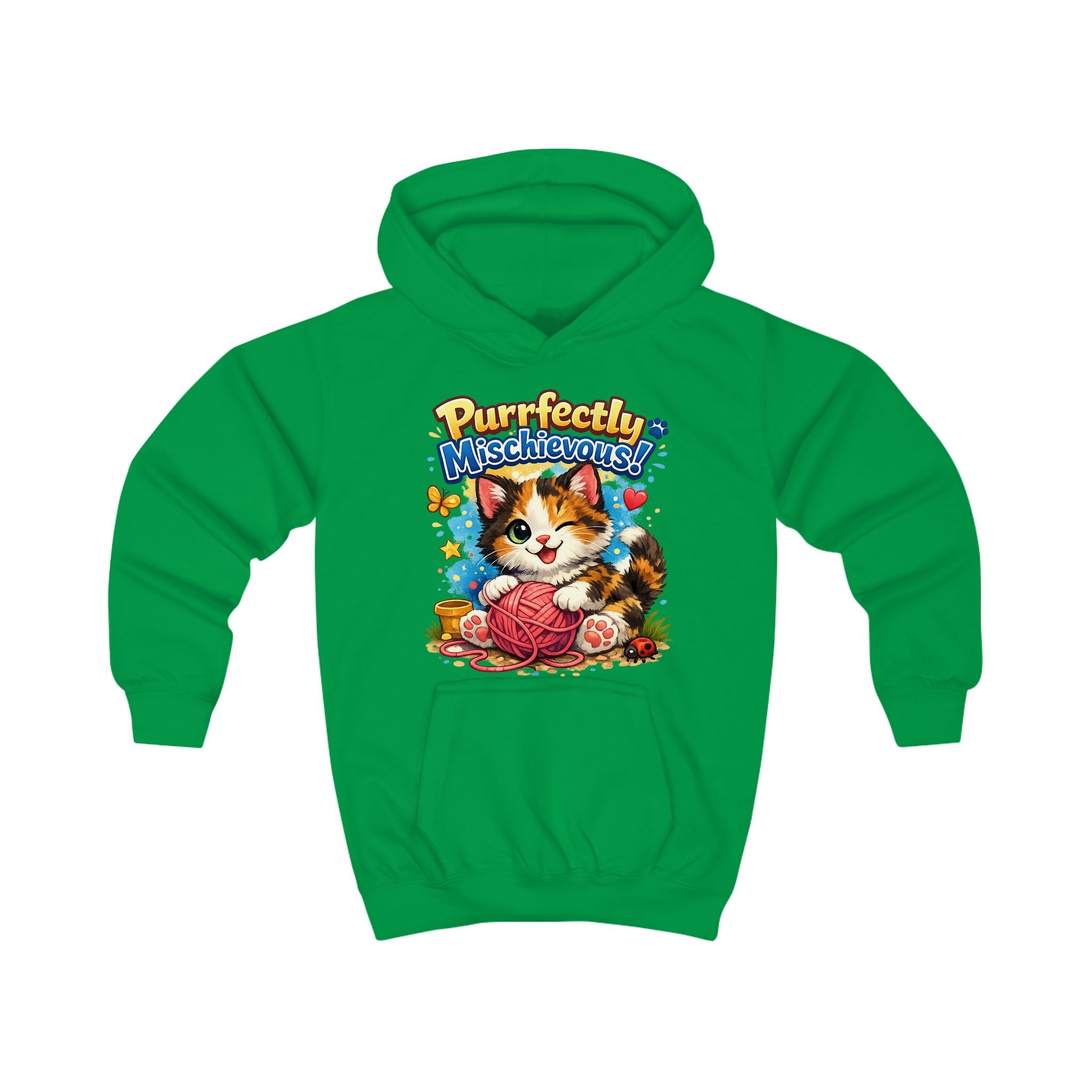 Kids Hoodie — "Purrfectly Mischievous" Cat Graphic Hoodie for Children