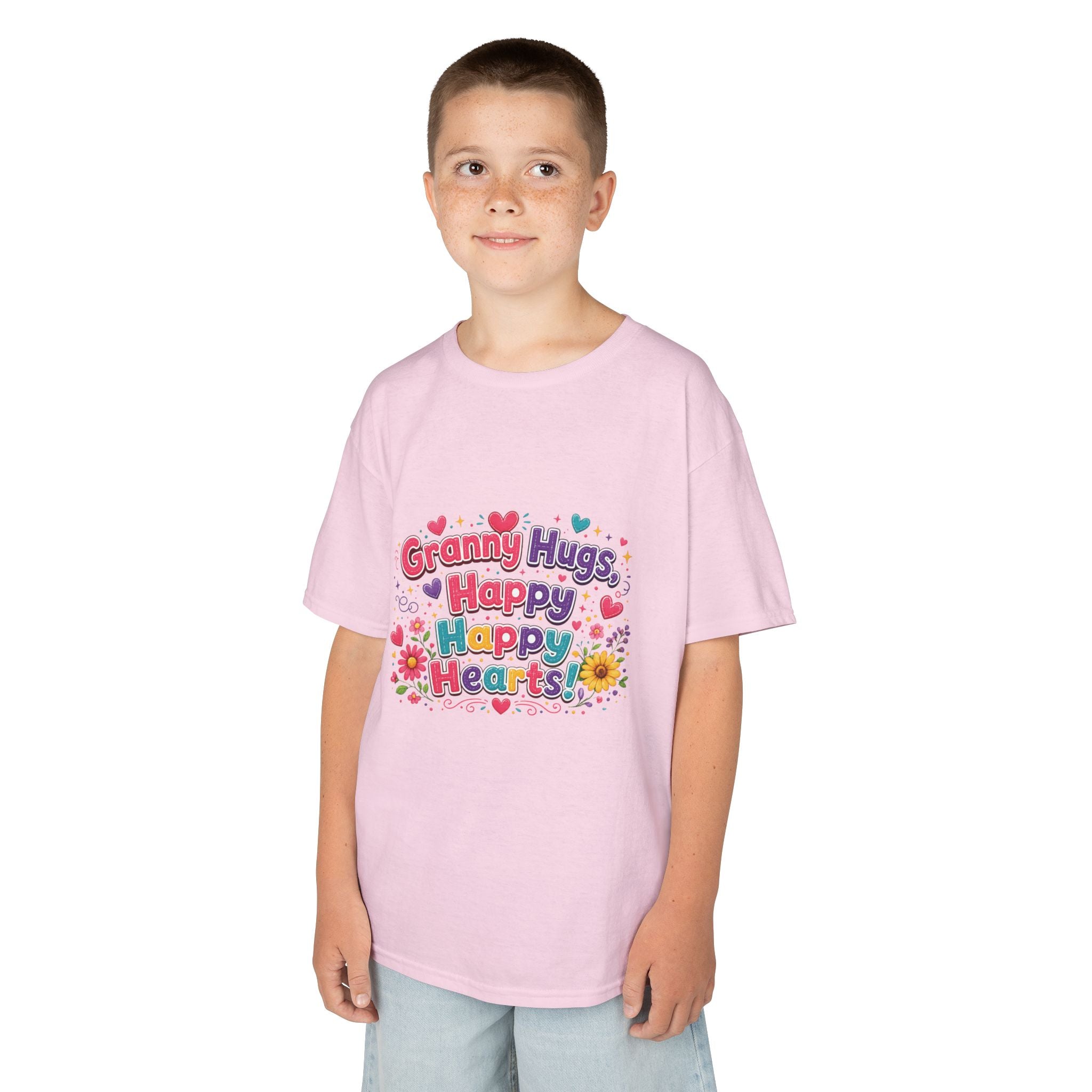 Granny Hugs Happy Hearts Kids Tee | Colorful Floral Kids Shirt
