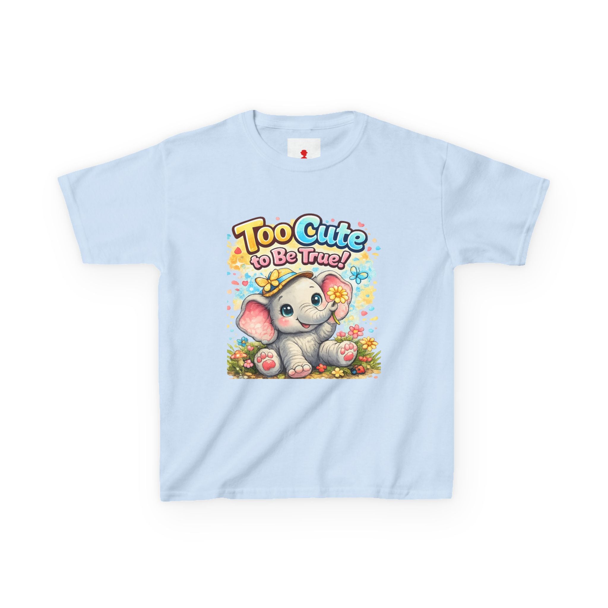 Kids Tee — "Too Cute to Be True" Elephant Graphic