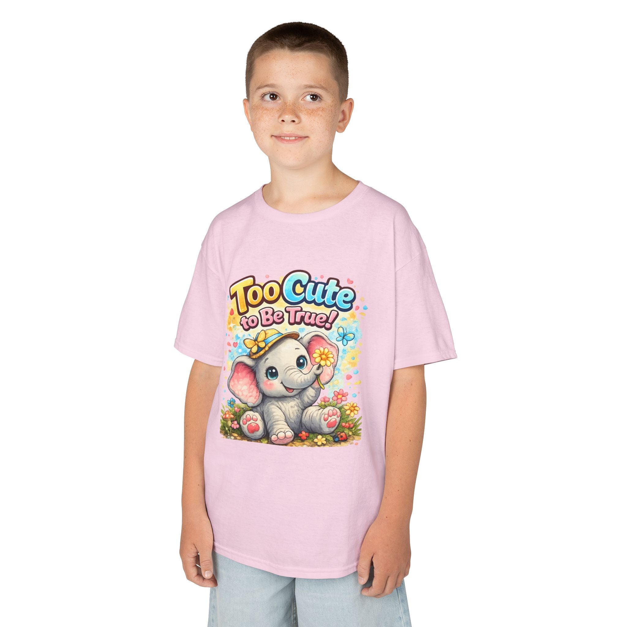 Kids Tee — "Too Cute to Be True" Elephant Graphic