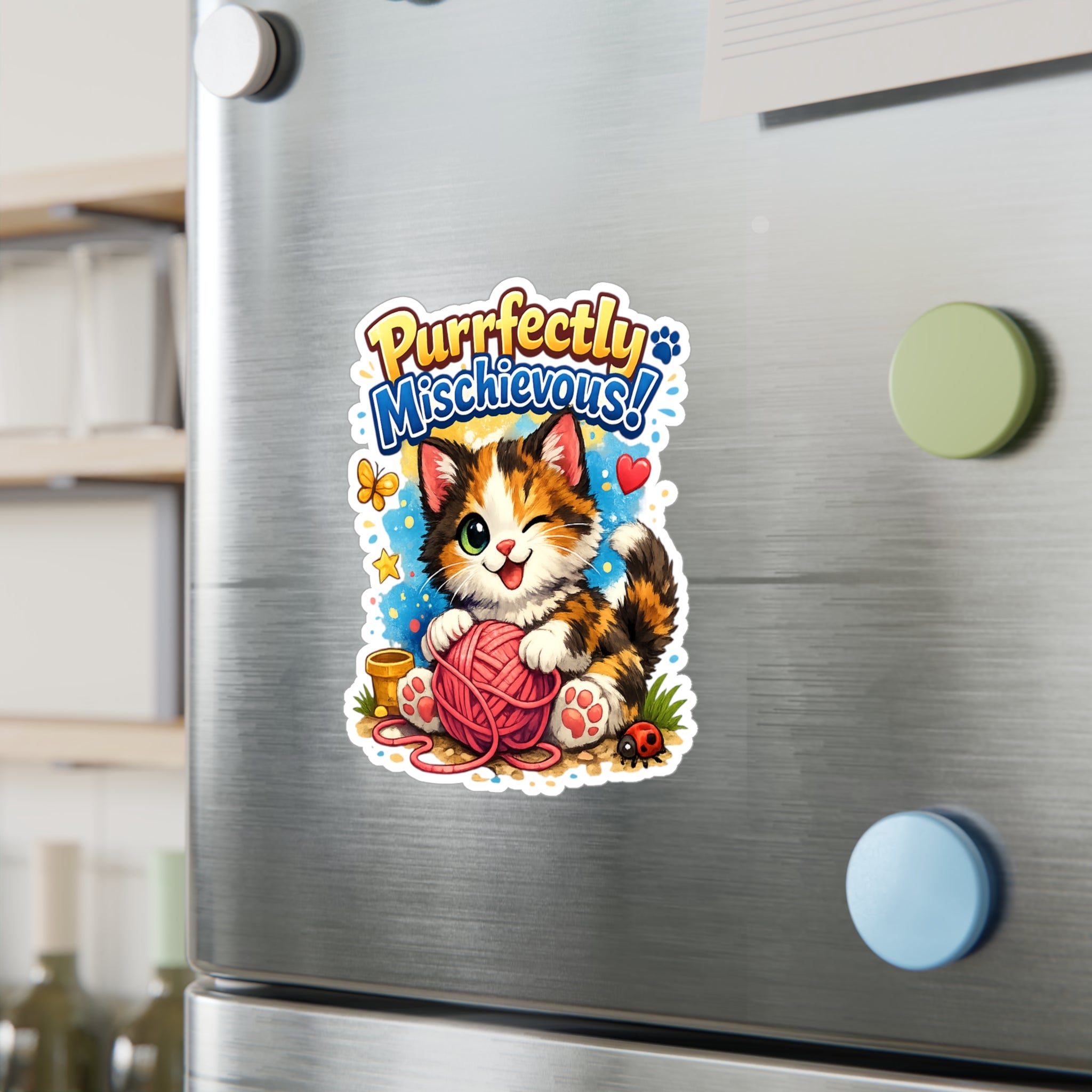 Purrfectly Mischievous! Cute Kitten Kiss-Cut Vinyl Sticker