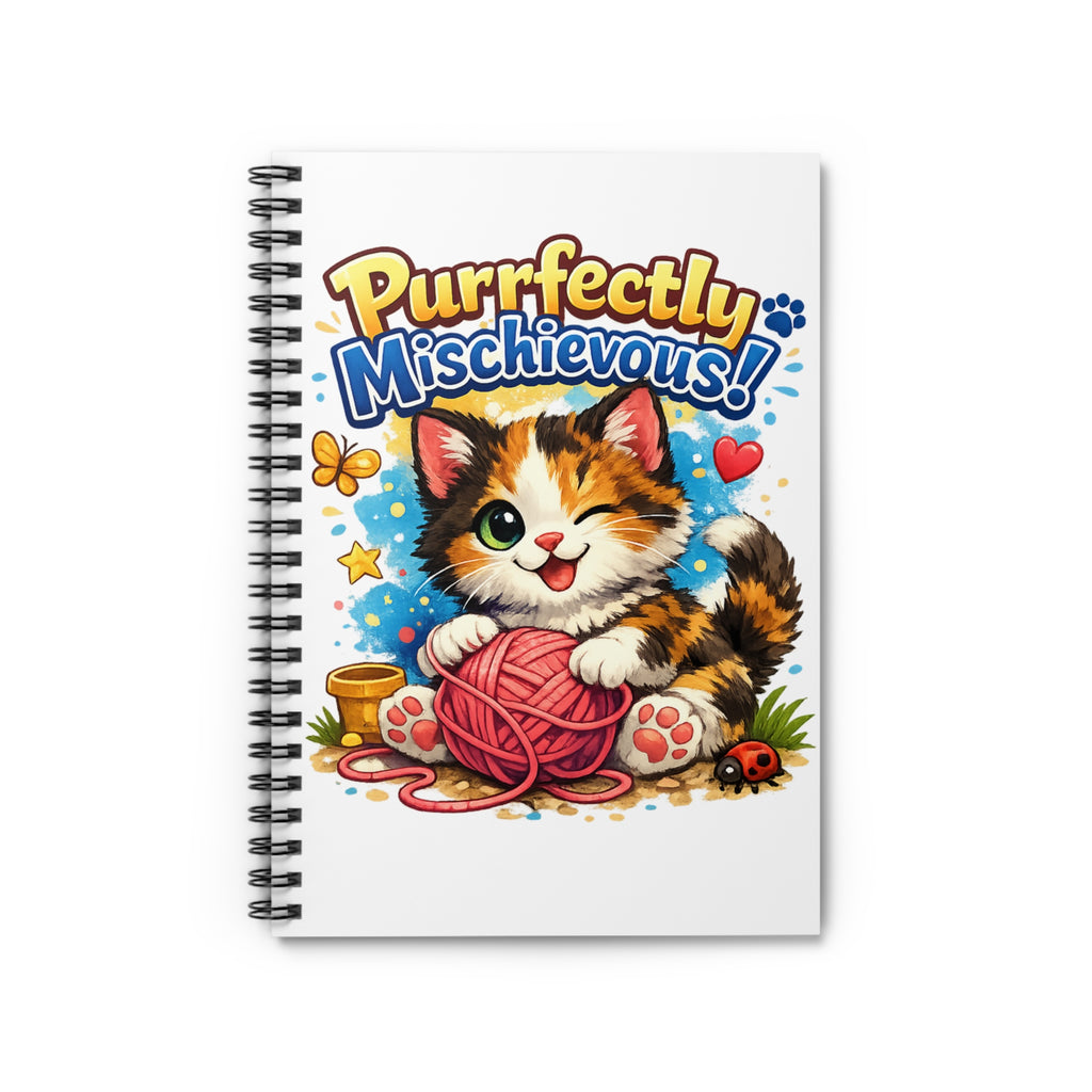 Notebook — "Purrfectly Mischievous!" Cute Calico Kitten Spiral Journal