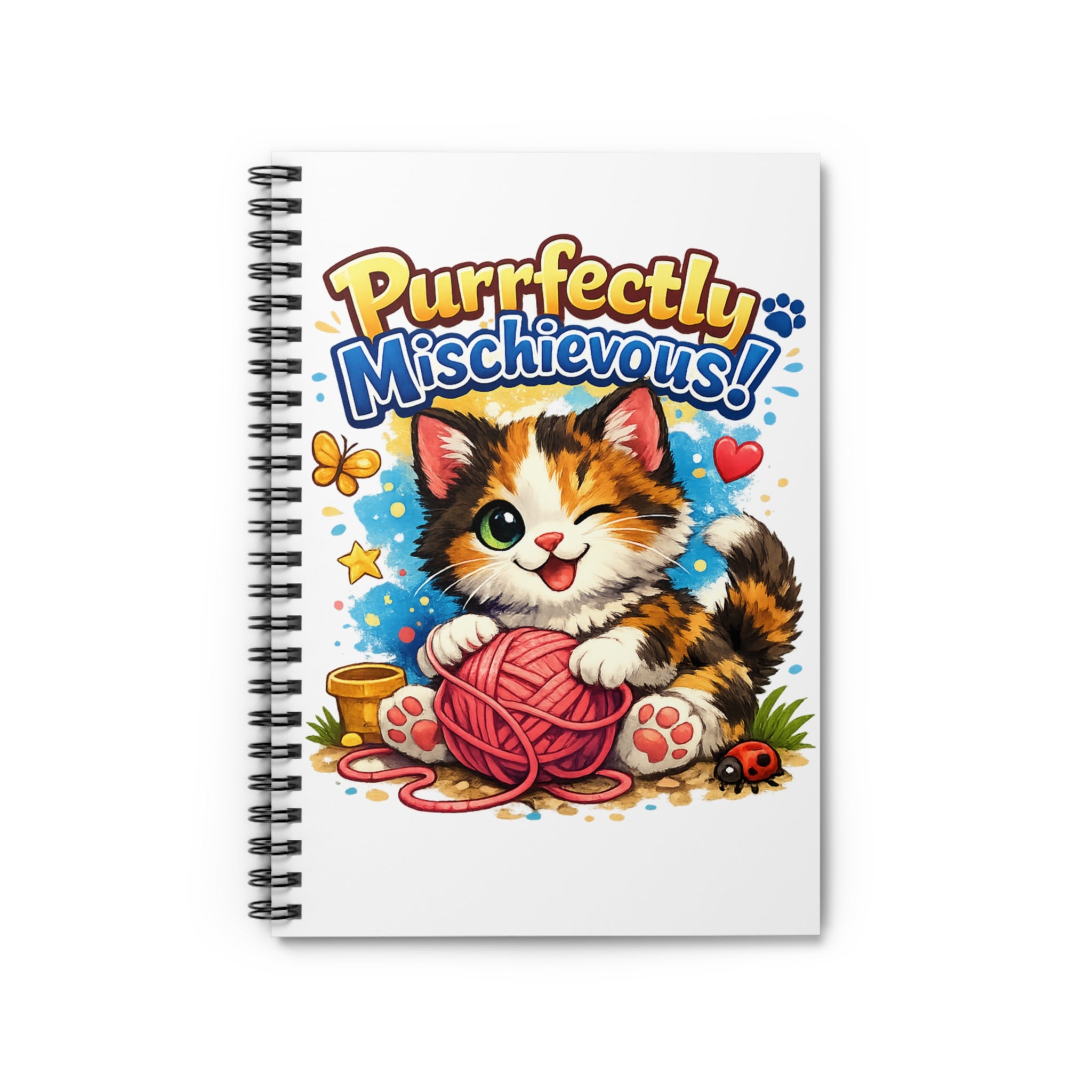 Notebook — "Purrfectly Mischievous!" Cute Calico Kitten Spiral Journal