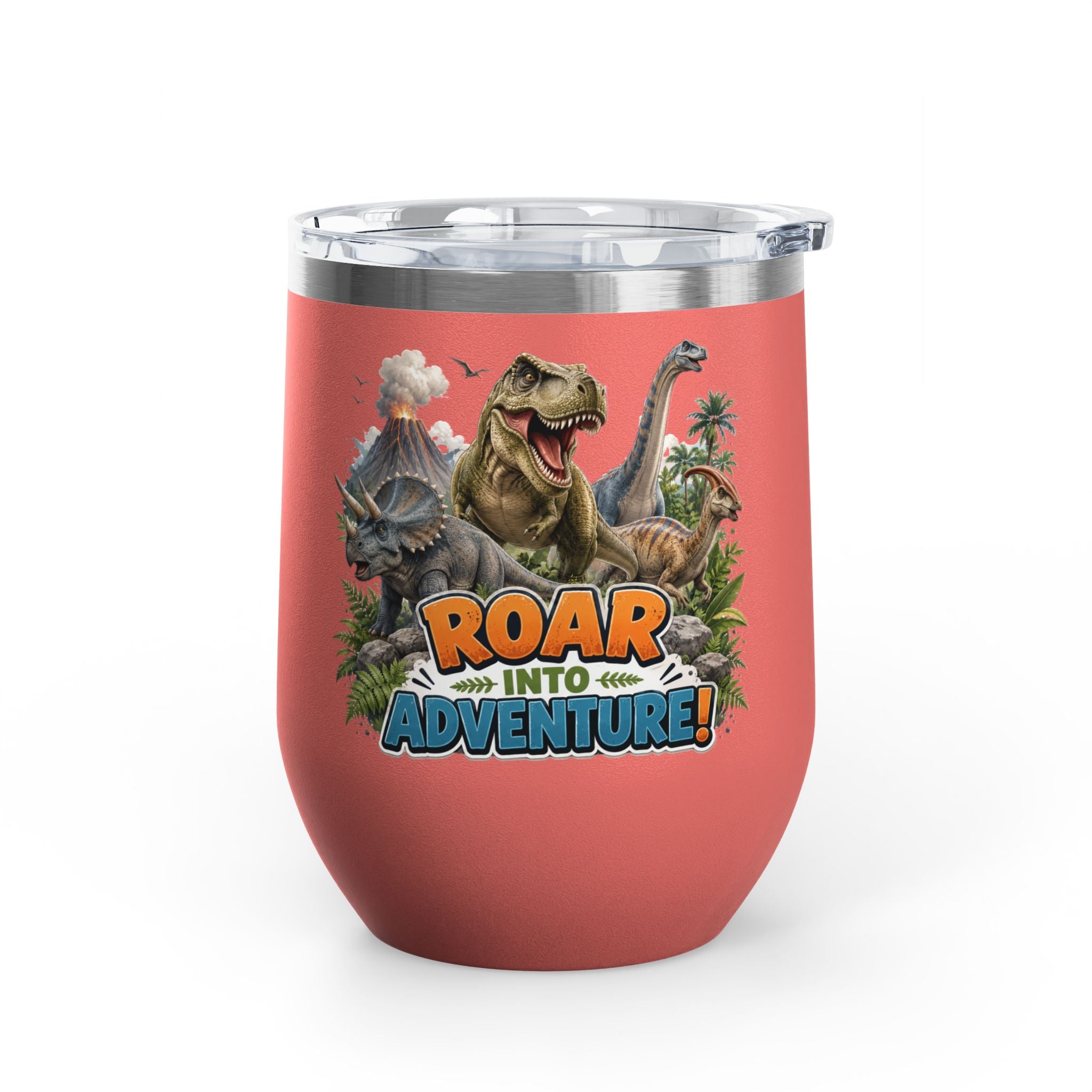 Roar Into Adventure! Dinosaur Tumbler – 12oz Stainless Steel Travel Cup