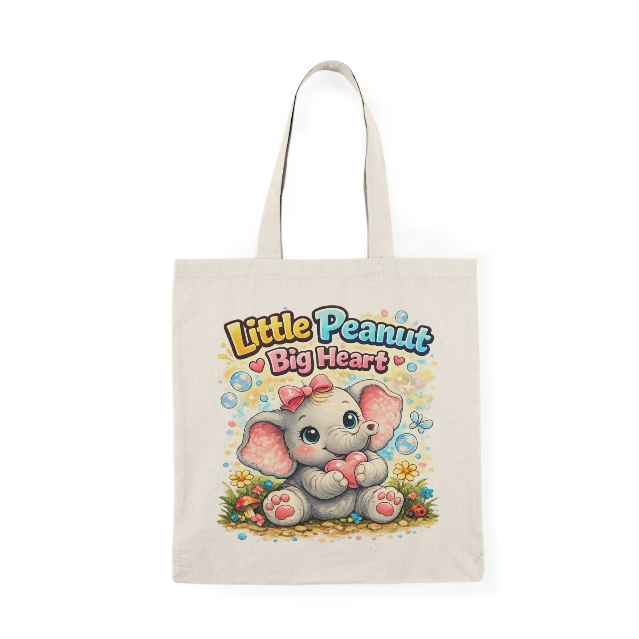 Cute Elephant Tote Bag "Little Peanut Big Heart" — Kids Gift, Nursery Accessory