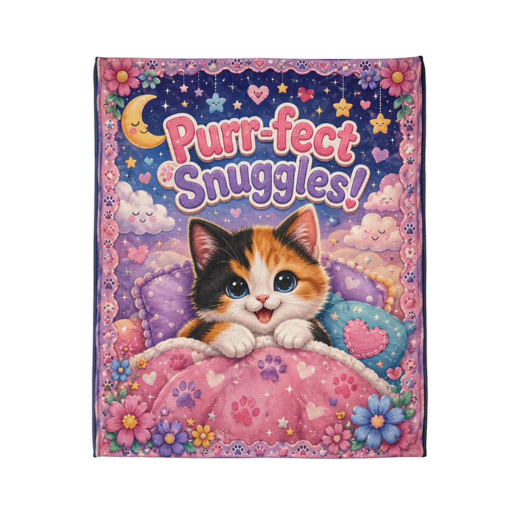 Purr-fect Snuggles Blanket — Cute Calico Kitten Plush Throw for Kids & Cat Lovers