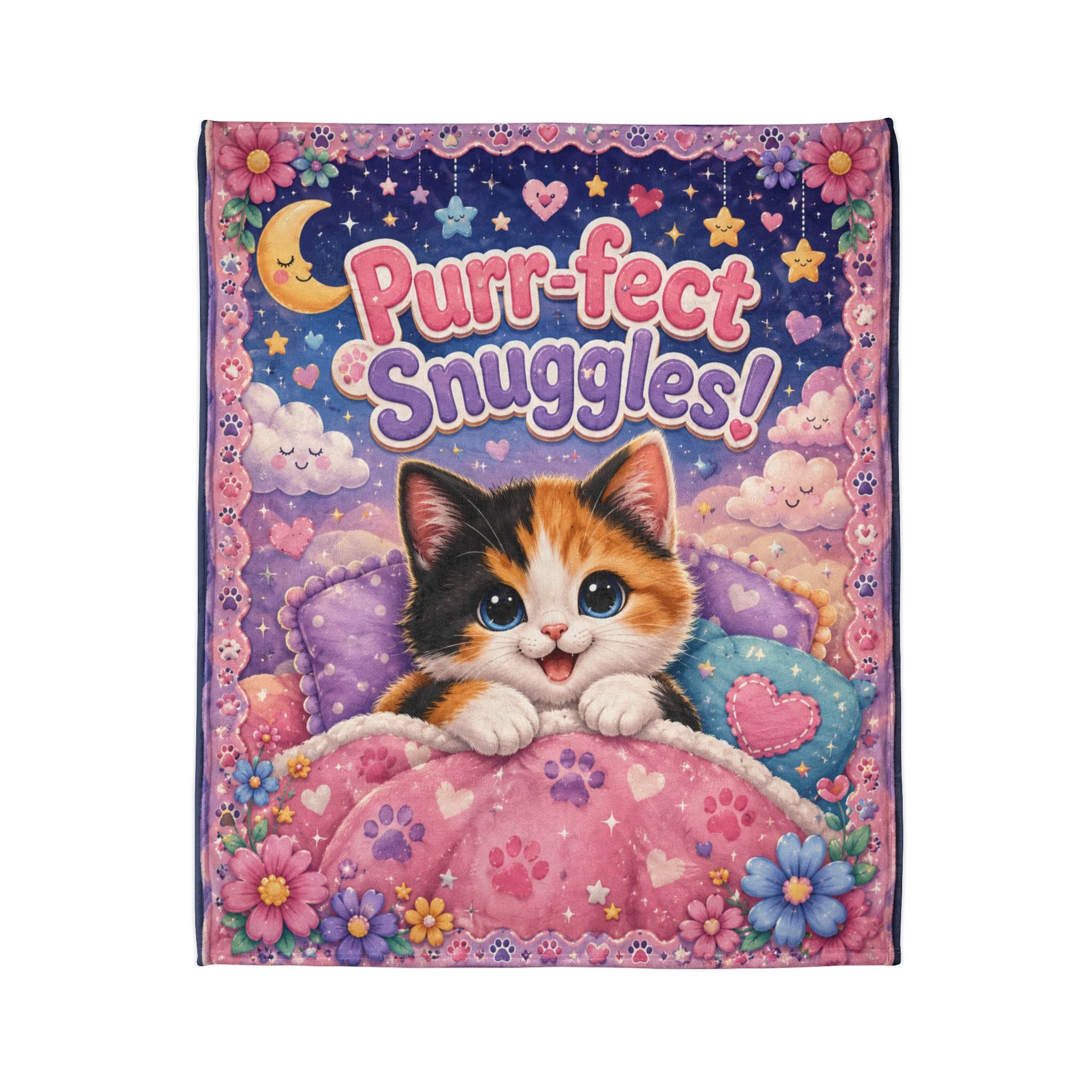 Purr-fect Snuggles Blanket — Cute Calico Kitten Plush Throw for Kids & Cat Lovers
