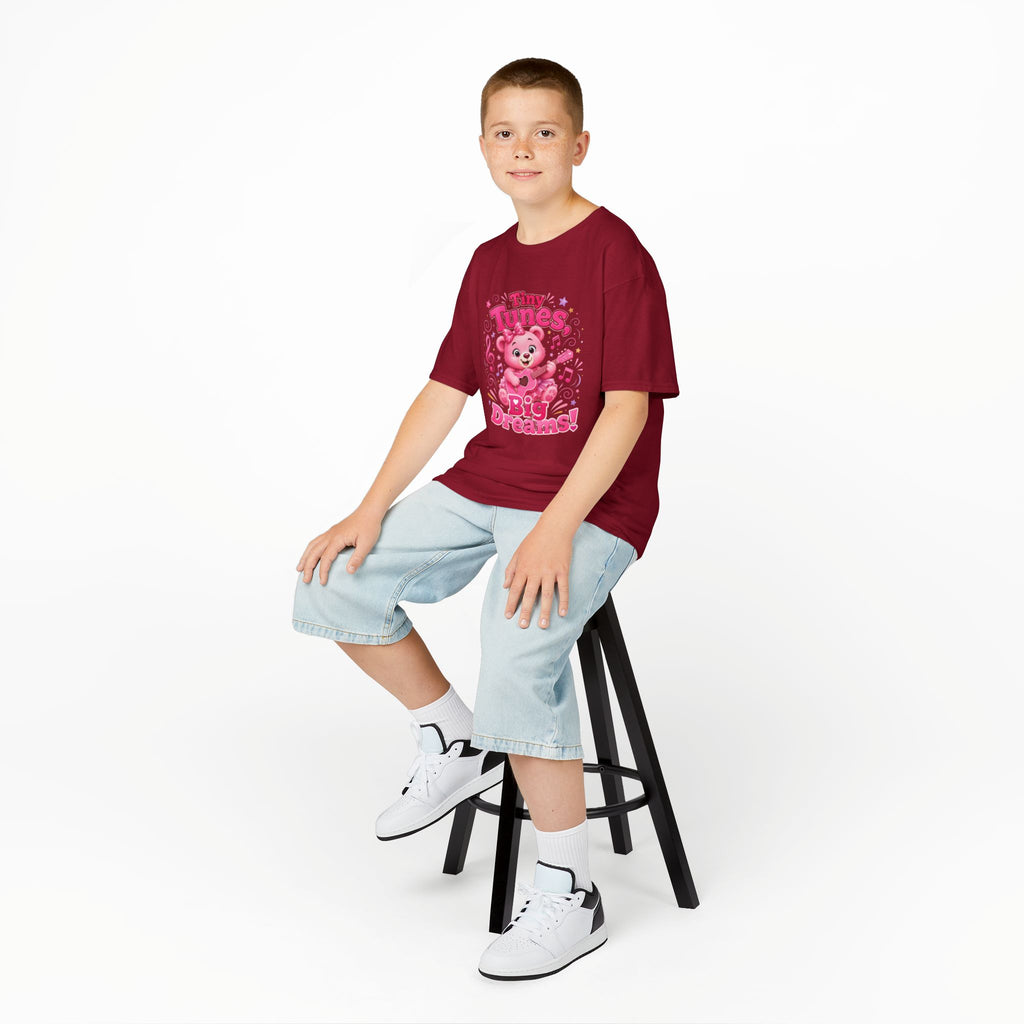 Kids T-Shirt — "Tiny Tunes, Big Dreams" Cute Pink Bear Music Tee
