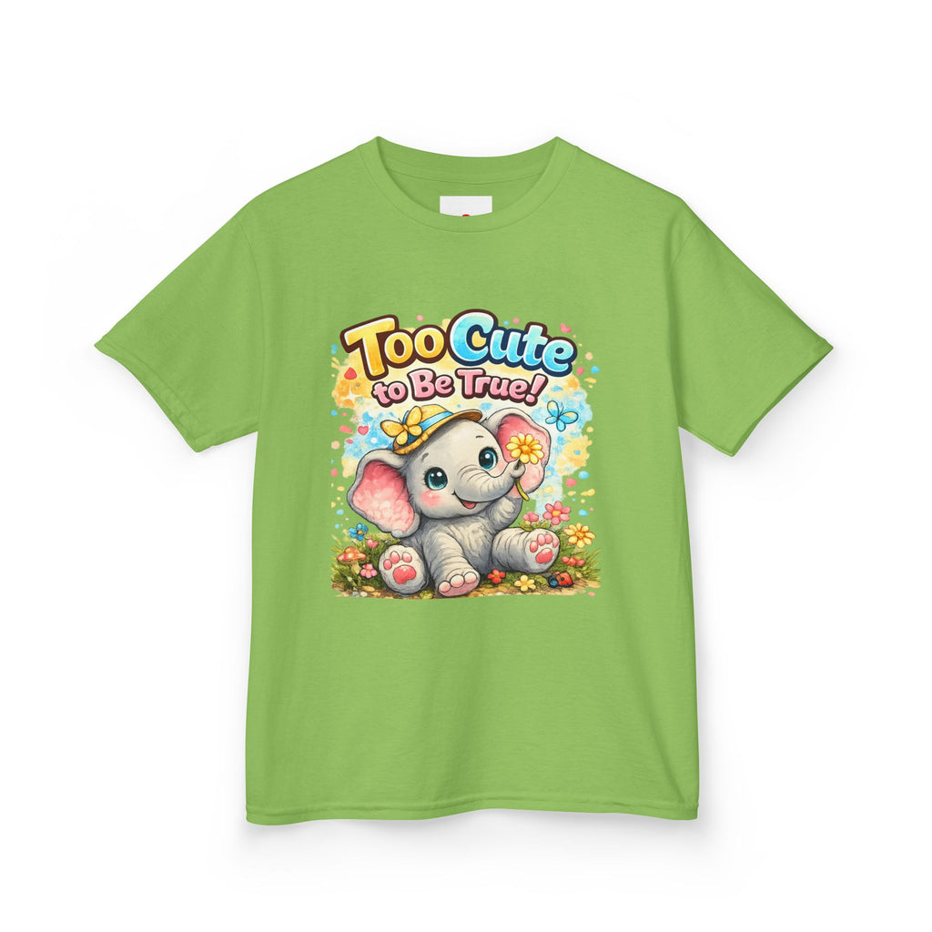 Kids Tee — "Too Cute to Be True" Elephant Graphic