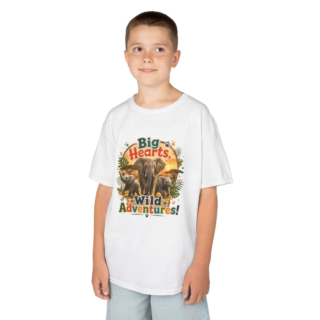 Kids T-Shirt — “Big Hearts, Wild Adventures!” Elephant Safari Shirt for Kids, Cute Animal Adventure Tee